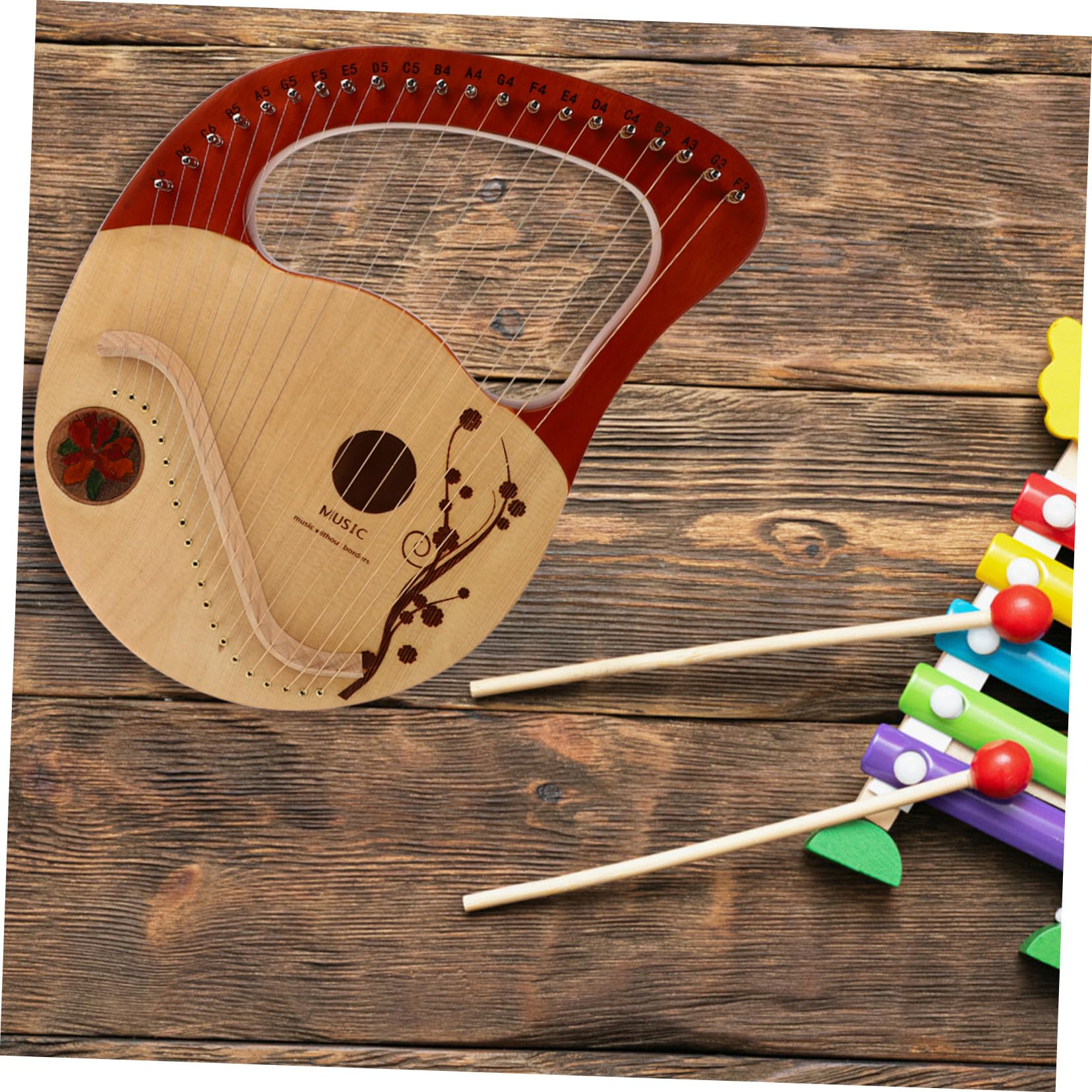21-saitige Massivholz Harfe im Antiken Stil mit Stabilem Klang und Glatter Oberfläche Tragbares Musikinstrument für Kinder Inklusive Stimmwerkzeug und Saitenersatz