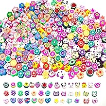 YMJD Letter Beads for Jewellery Beads Flat for Bracelet Beading Fruit Flower Heart Butterfly Animal Eye 200 Polymer Clay Beads for Bracelet + 260 Letters + 100 Heart Shape