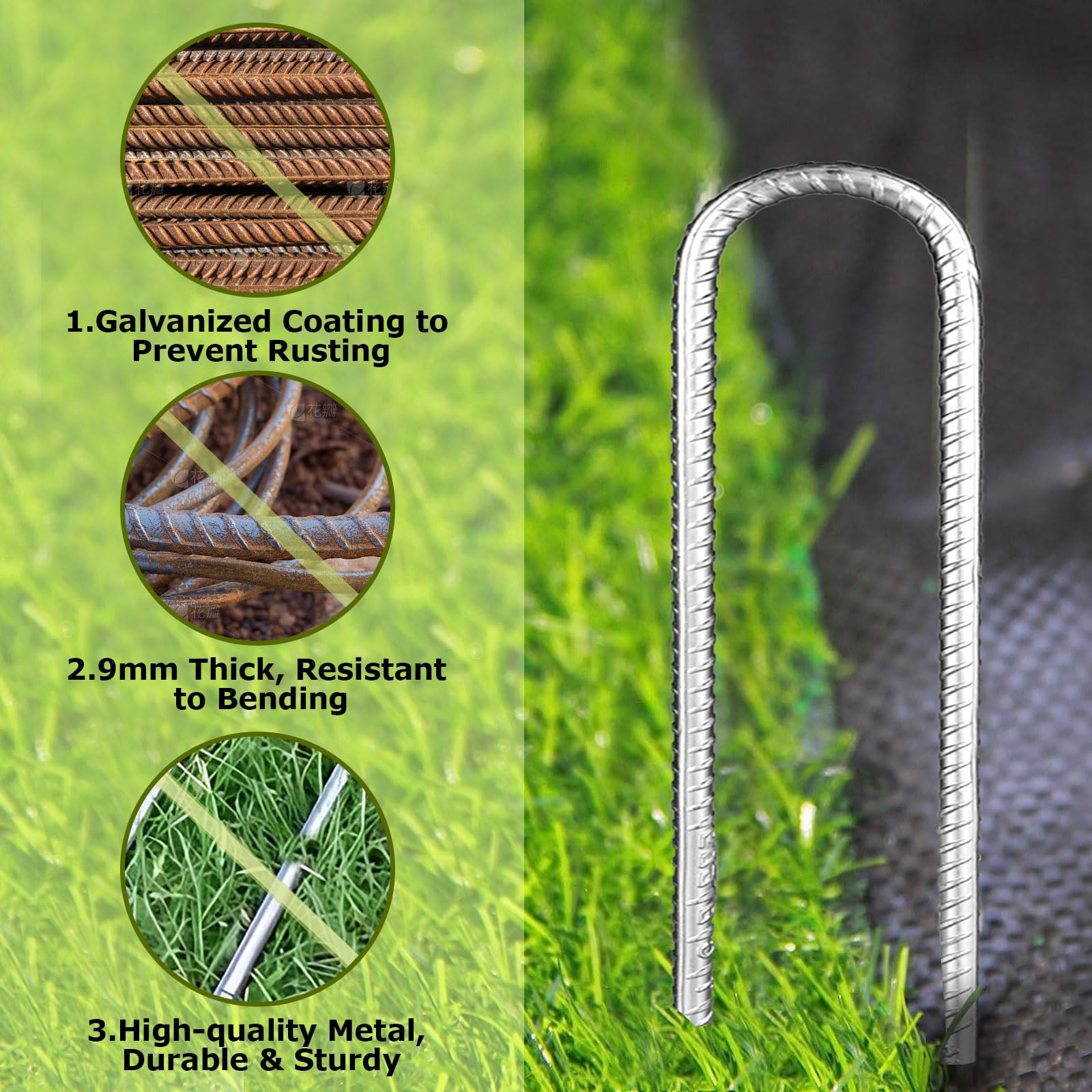 YAYODS Lot de 8 piquets d'armature, piquets de tente galvanisés très résistants de 30,5 cm, piquets de jardin en métal en forme de U, ancrage au sol extra long pour tentes de camping, trampoline