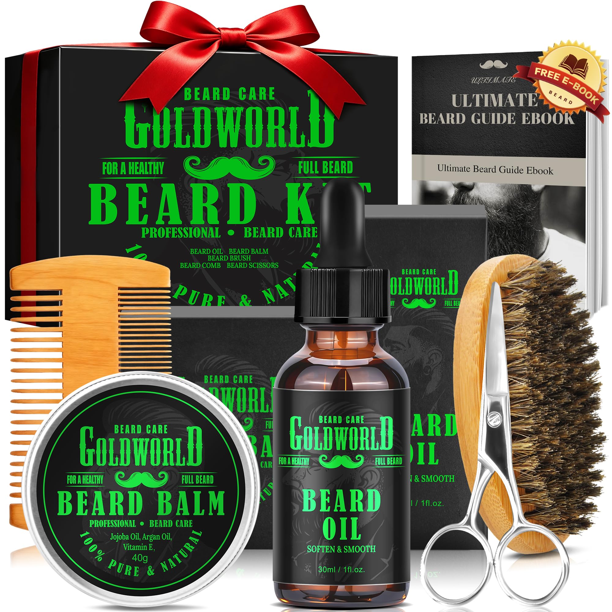 Beard Kit w/Natural Ingredients Beard Oil,Balm,Comb,Scissor