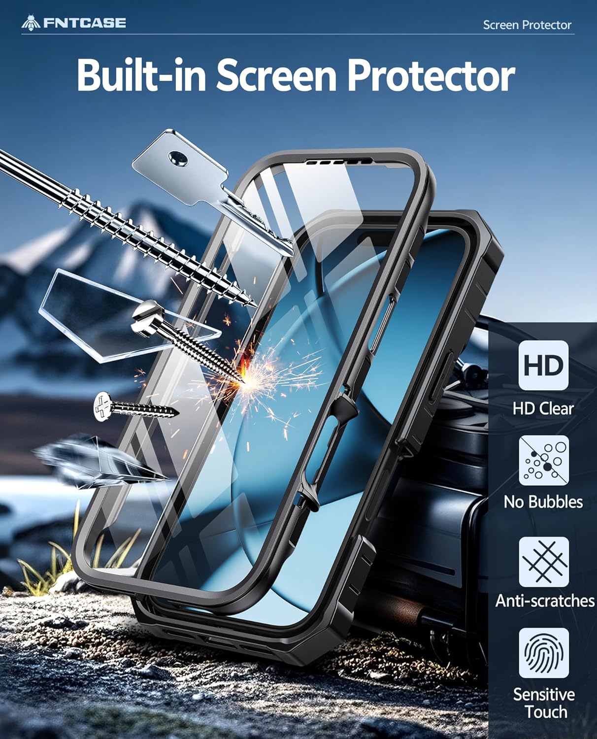 FNTCASE for iPhone 17 Pro-Max Case: Military Grade Rugged Phone Cover with Kickstand & Belt Clip Holster | Shockproof TPU Protection Bumper Matte Textured Design | Heavy Duty Protector Black