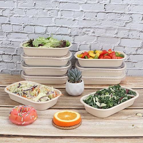 Miniatura 6 de Cuencos de ensalada desechables de 17 onzas con tapas, cuencos de papel de fibra de caña de azúcar, recipientes de comida para llevar, recipientes