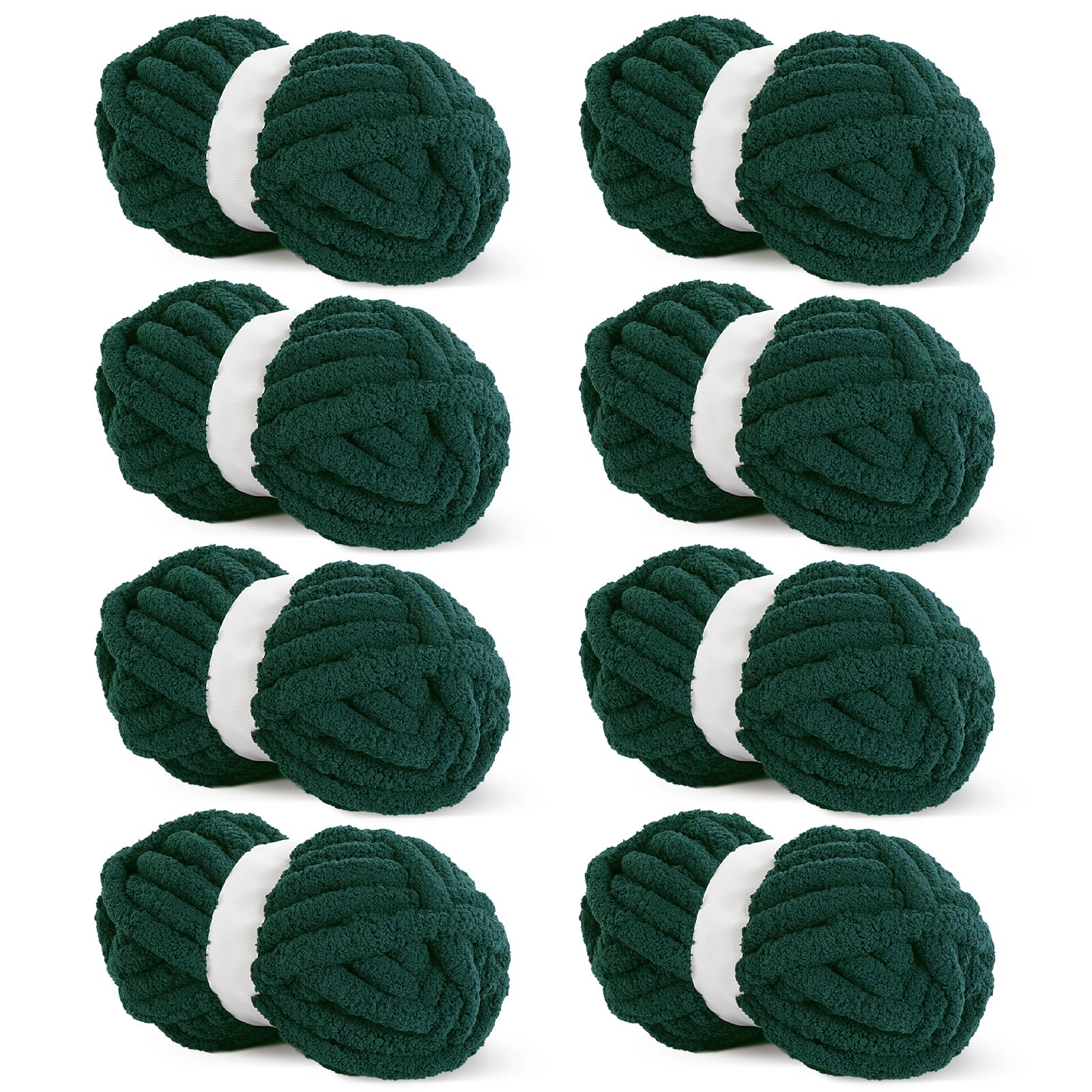 Hombys Dark Green Chunky, Jumbo Pack Soft Plush Yarn - Bulky, Thick Fluffy, Super Bulky Yarn for Crocheting, Knitting, Hand Knitting Blanket - 8 Pack (27 Yds, 8 Oz Each Skein)