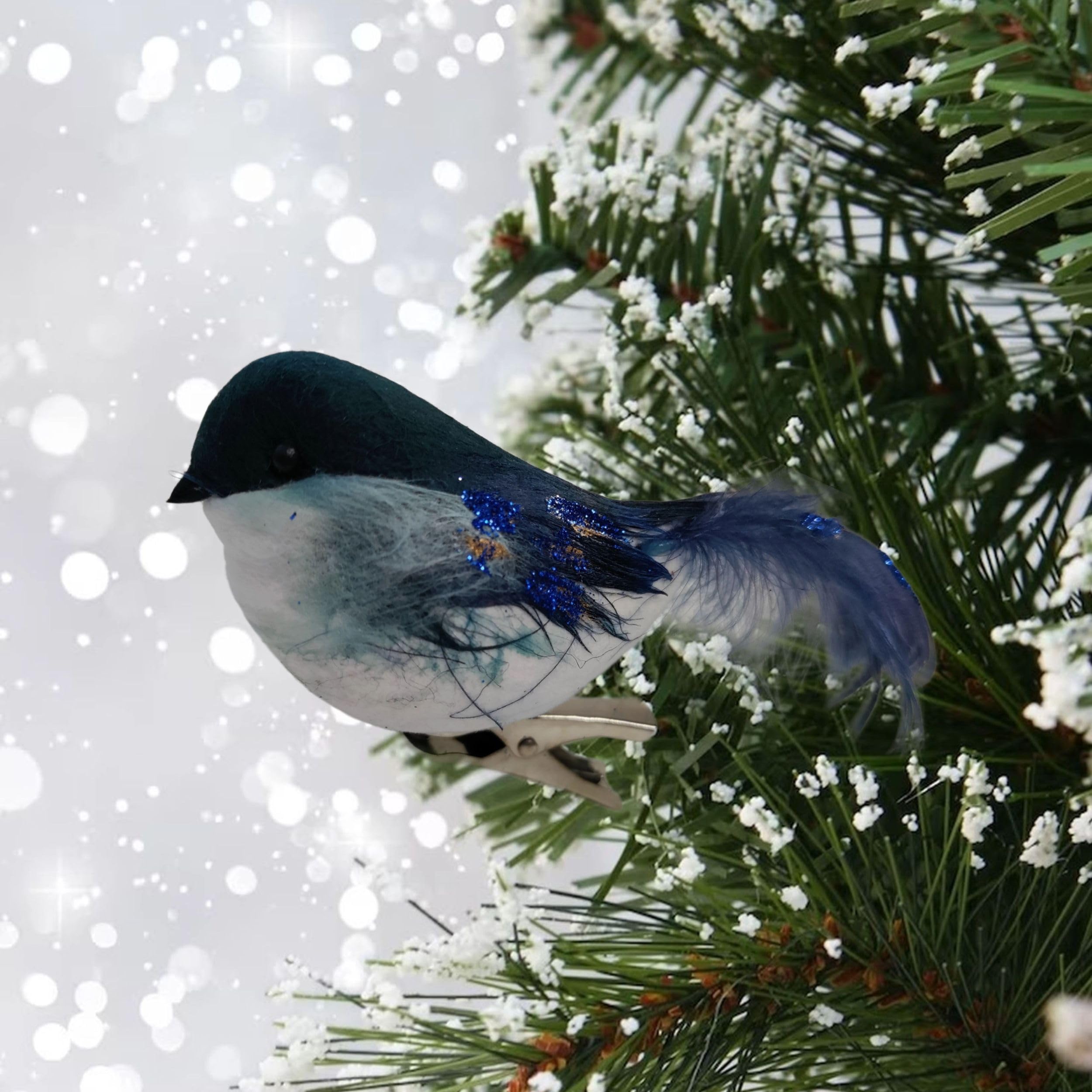 Shop4allsorts Blue Christmas Robin - Clip On Christmas Tree Decoration - Christmas Robin Decoration - Midnight Christmas Decorations - 11Cm Tree Dec - Festive Robin.