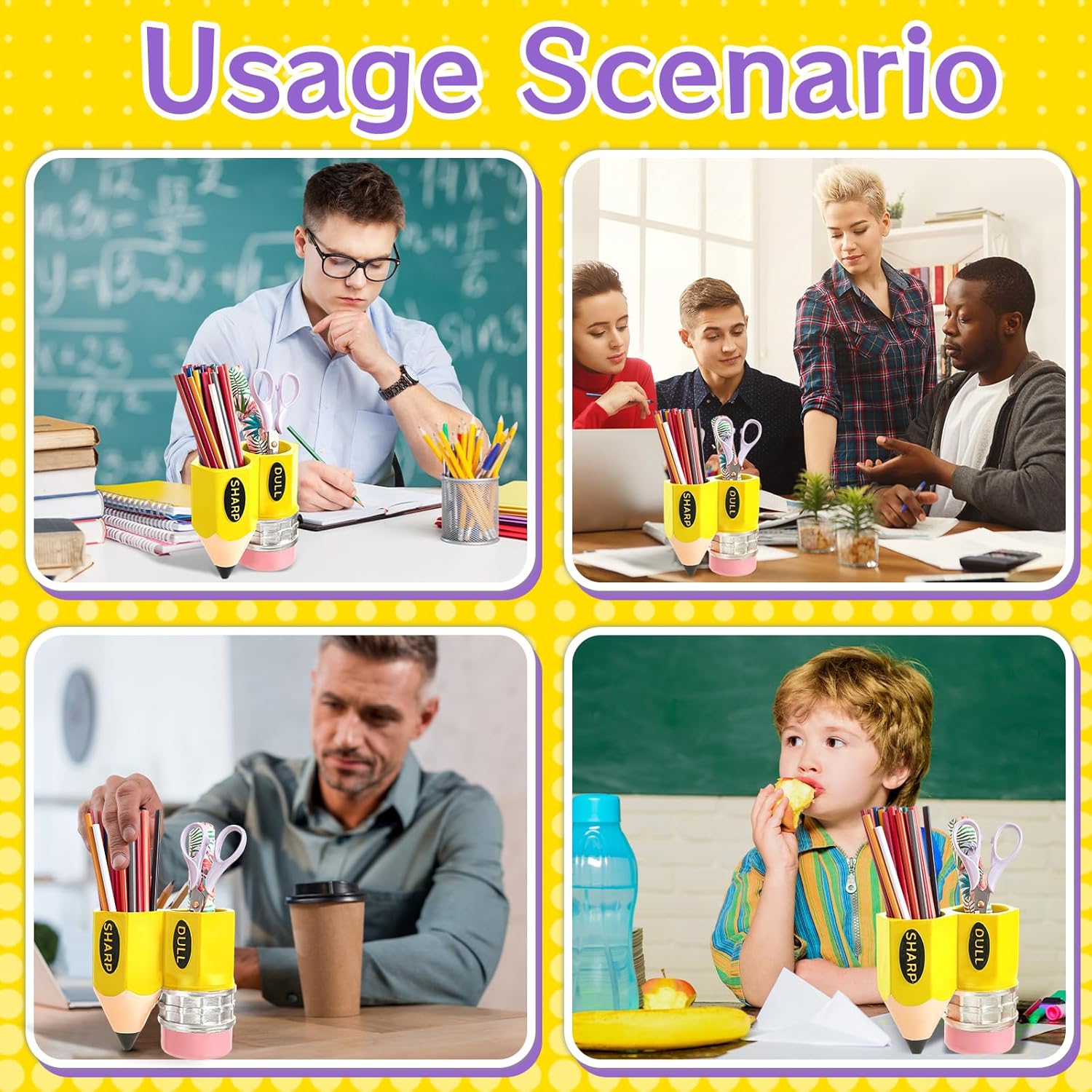 Cholemy Pencil Shaped Pen Holder Funny Pencil Dispenser Container Storage Organizer for Students, Teachers, Office, Desk Present Back to School Party Gifts(Yellow)