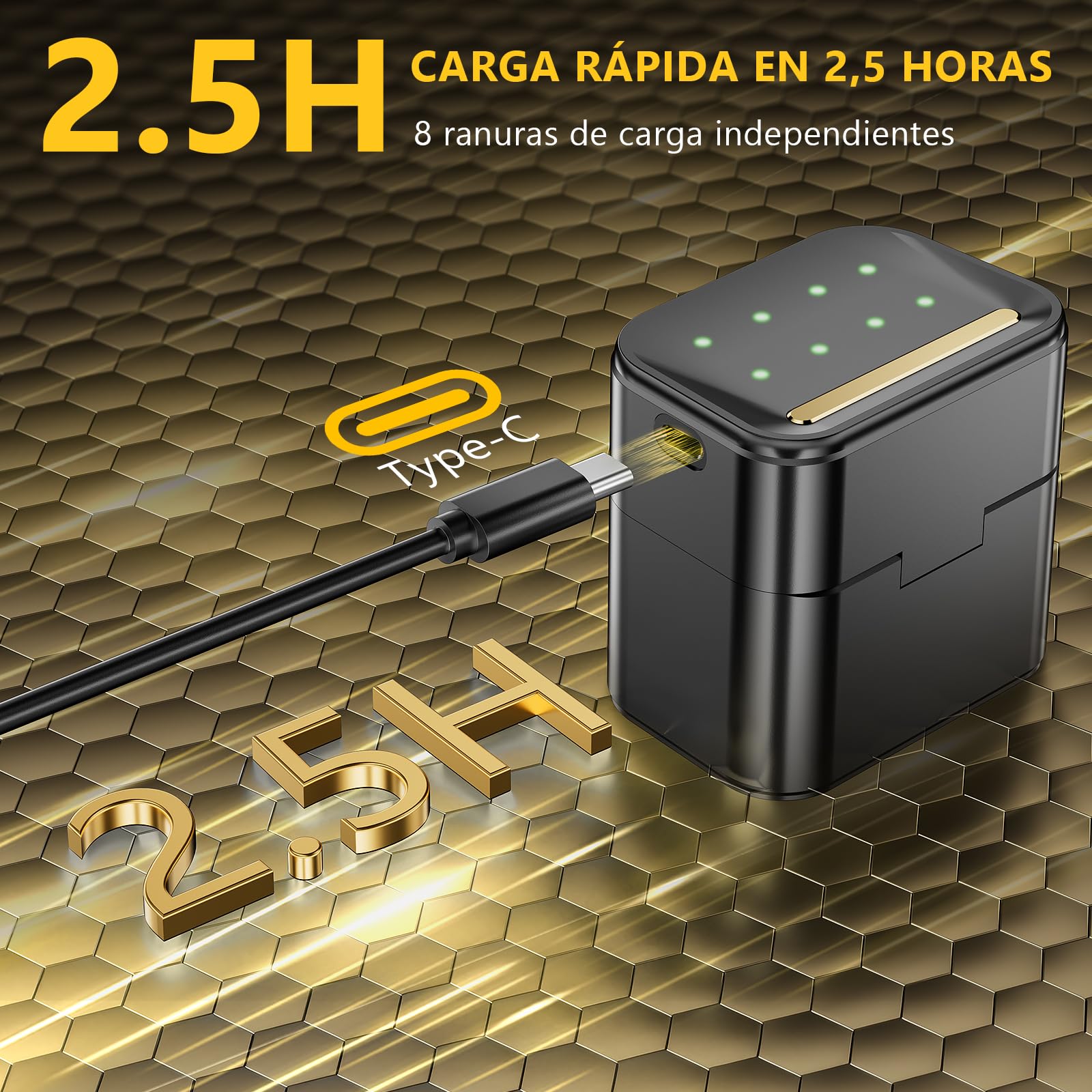 Kit de Pilas Recargables de Litio con Cargador (4 AA + 4 AAA) - Organizador de batería Alta Capacidad 3700 mWh - Hasta 2500 Ciclos de Vida - Incluye Cargador Rápido
