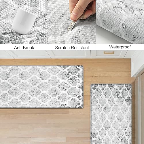 Miniatura 6 de KIMODE Juego de 2 tapetes de cocina antifatiga, tapetes de cocina marroquíes grises para piso, tapetes de cocina acolchados antideslizantes para