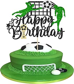 1Pcs Soccer Happy Birthday Cake Topper Glitter Happy Birthday Sign Football Player Cake Pick