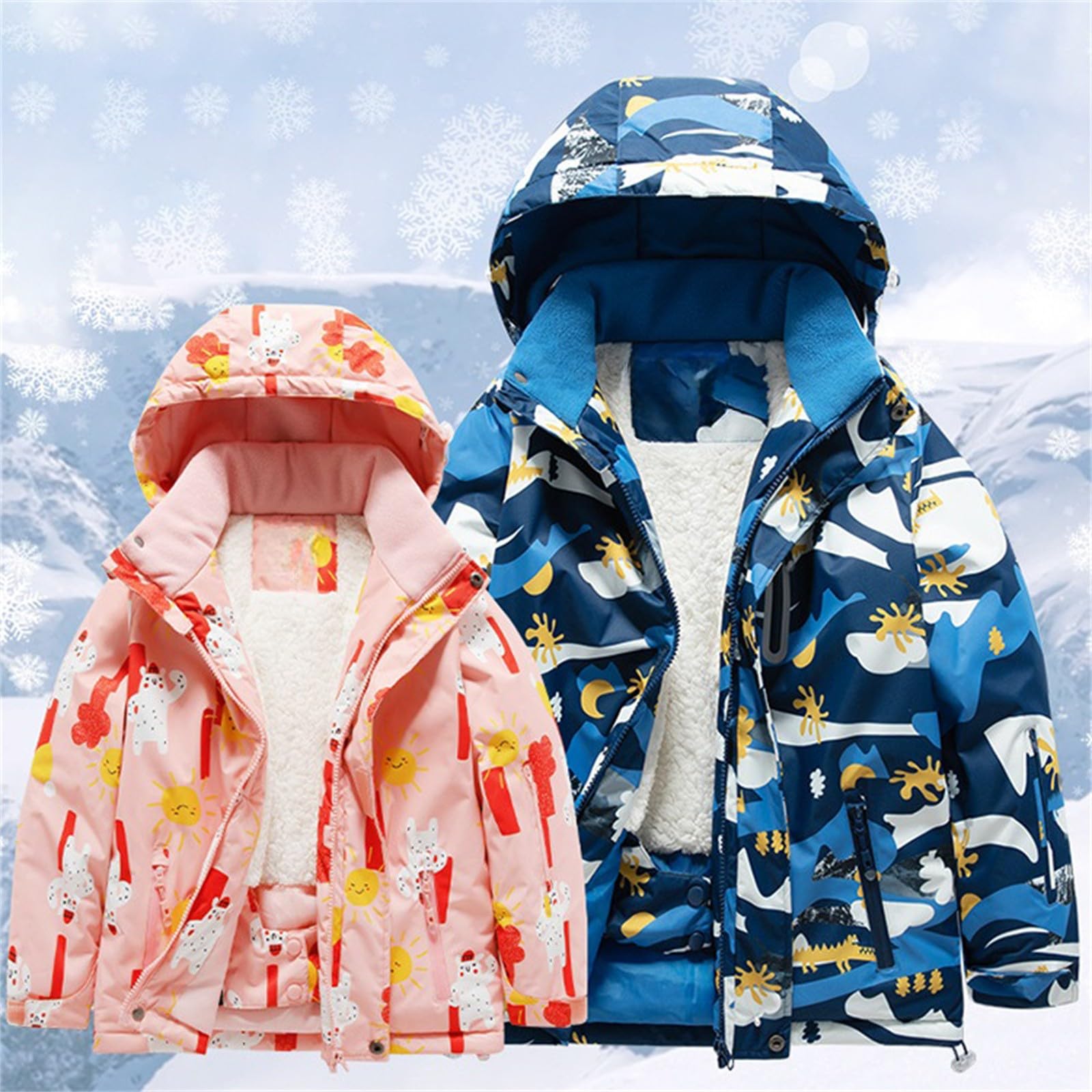 Veste de ski imperméable avec doublure en polaire – Manteau d'hiver chaud à capuche pour enfants – Imperméable et coupe-vent – Vêtements d'extérieur épais