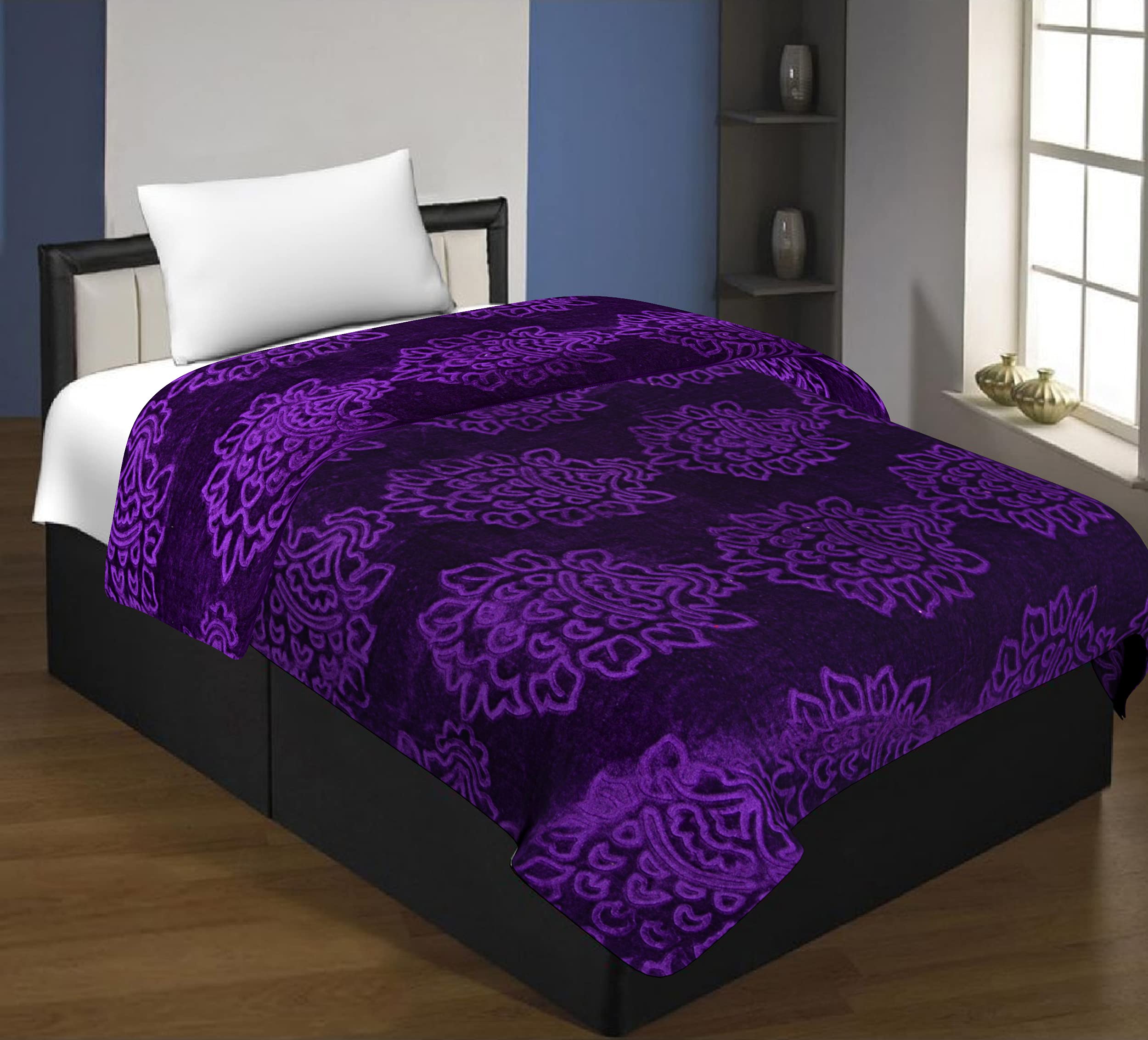 SpangleSPANGLE Floral Self Warm Soft Luxurious 360 TC Mink Single Bed Blanket (Purple)