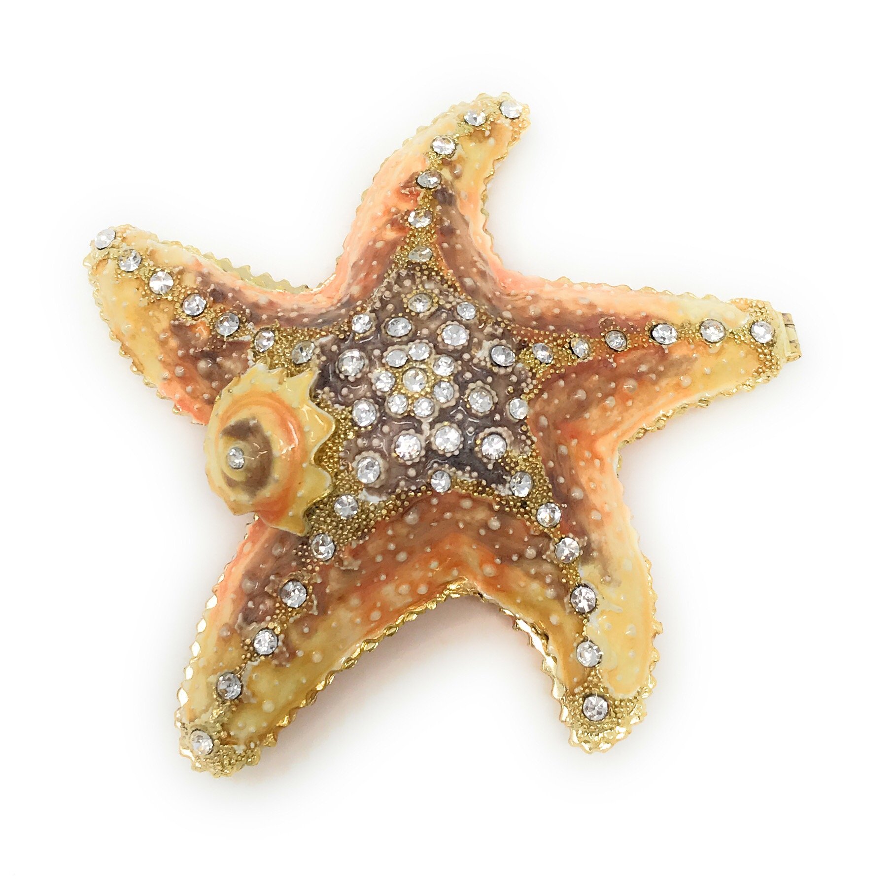 Enameled Nautical Starfish Trinket Box, Accented with Austrian Crystals