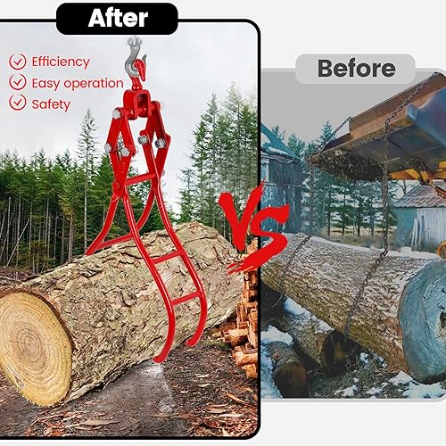 Vista 5 de Pinzas para leña de 28 pulgadas, 4 garras, pinzas giratorias de acero para madera, pinzas de deslizamiento de troncos resistentes, capacidad