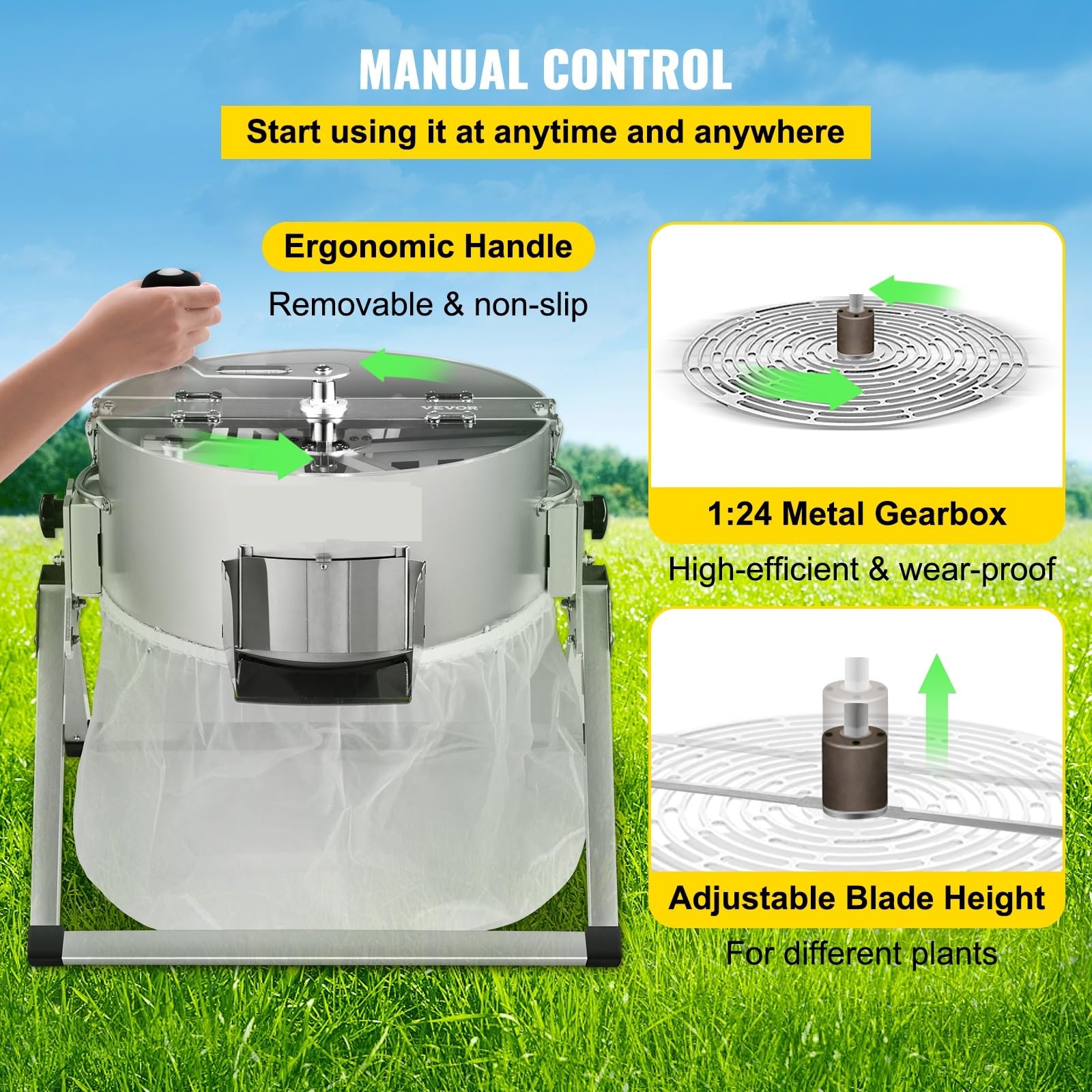 Recortadora de hojas de yemas manual de 16 pulgadas con cuchillas afiladas de acero inoxidable, caja de cambios de metal sólido y podadora manual cortada for hojas de hierbas