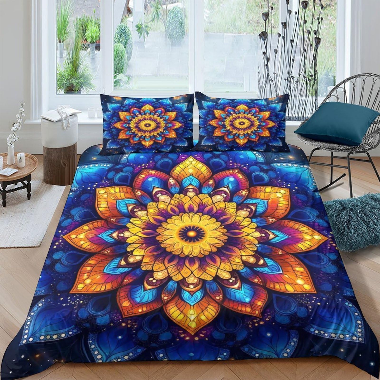 Housse de couette 3D imprimé plantes avec fermeture éclair en microfibre hypoallergénique