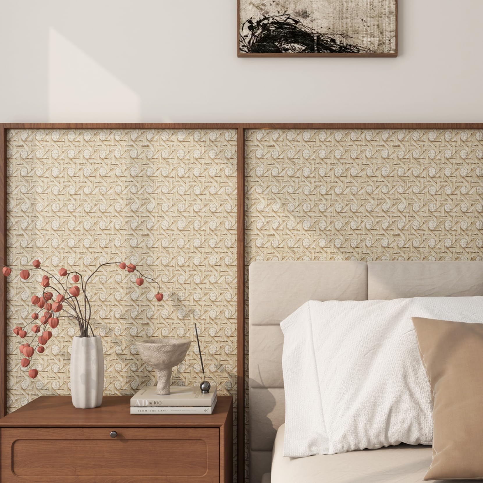 Snapklik.com : Peel And Stick Rattan Wallpaper Adhesive Natural Beige ...