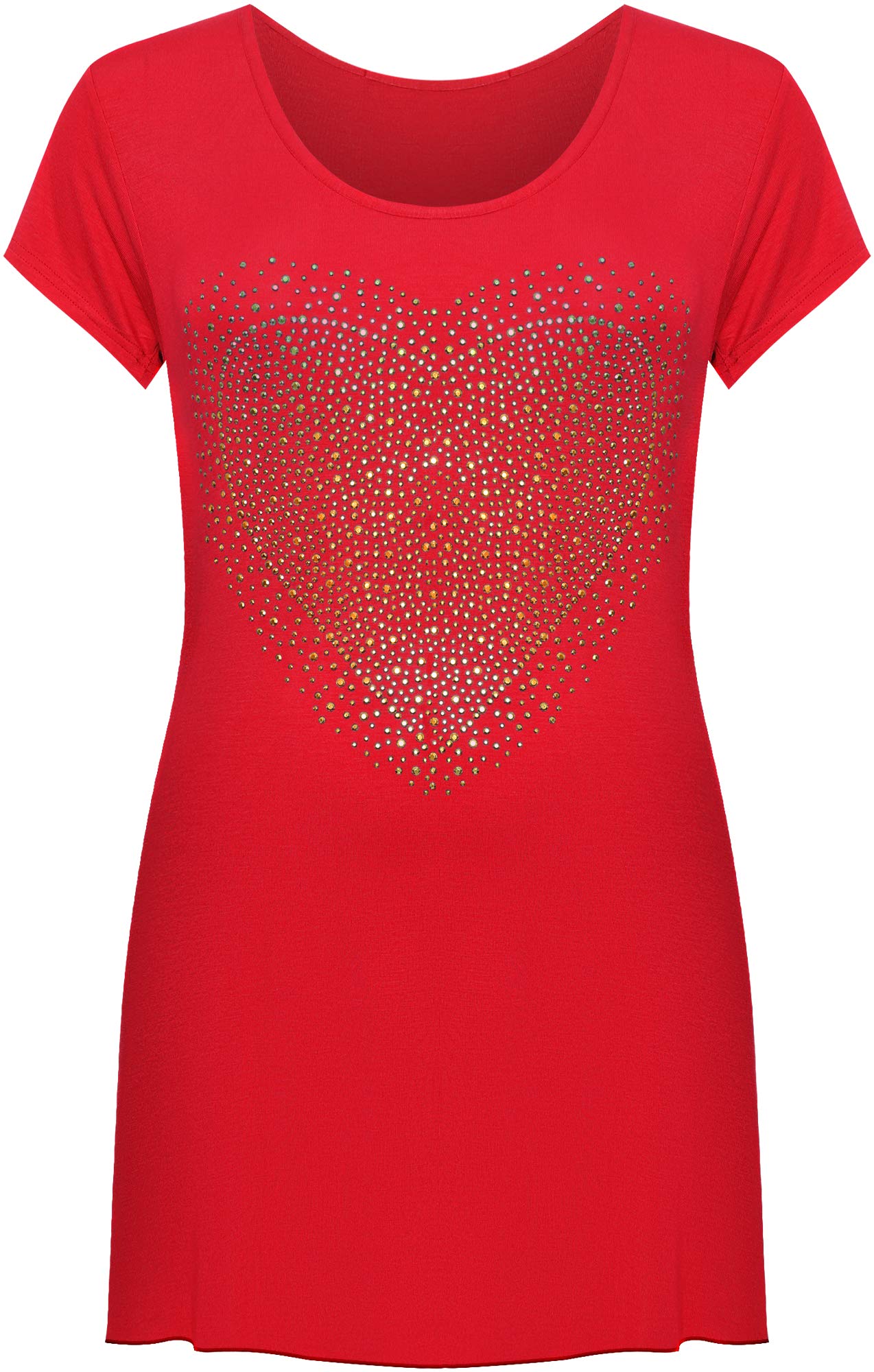 Wearall Women's Red Plus Size Heart Stud Hanky Hem Short Sleeve Long Top - 22-24