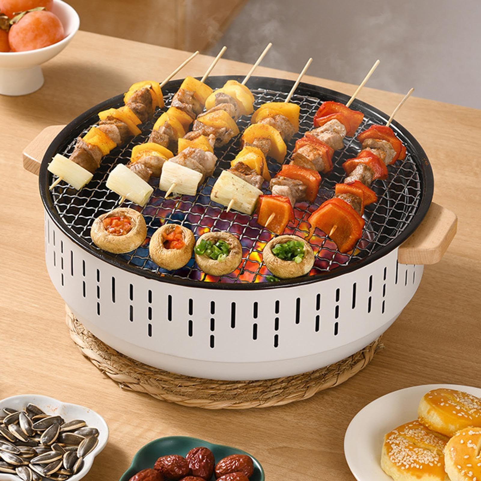 Barbecue portatile a carbonella, barbecue a carbonella – Piccola rete per barbecue da esterno in acciaio inox, griglia da tavolo con custodia portatile, teglia da forno antiaderente per barbecue | barbecue da esterno in acciaio , griglia da tavolo con por