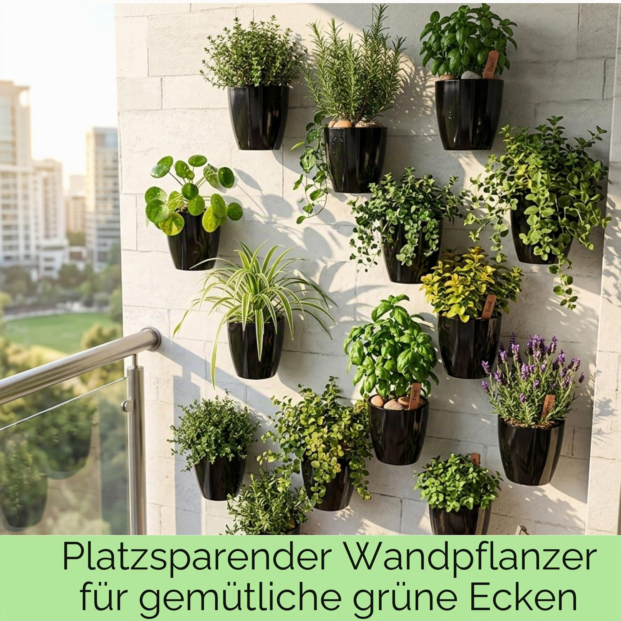 LáLáGreen Wand-Pflanzgefäße für Zimmerpflanzen, 10 Stück, schwarz, selbstbewässernd, umweltfreundlich, wandmontiertes Pflanzgefäßsystem, lebende hängende Wandtöpfe, Halter, Trendiger