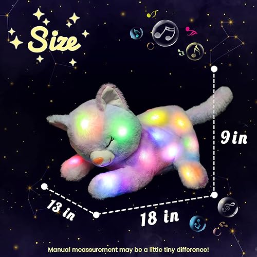 Miniatura 2 de Hopearl Juego de peluche musical LED con 3 gatitos en su barriga, canción de cuna animada para mamá, niños, niñas, arcoíris, 18 pulgadas