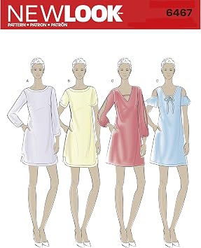 NEW LOOK Pattern 6467 Misses Shift Dresses with Neckline, Sleeve, and Hem Variations