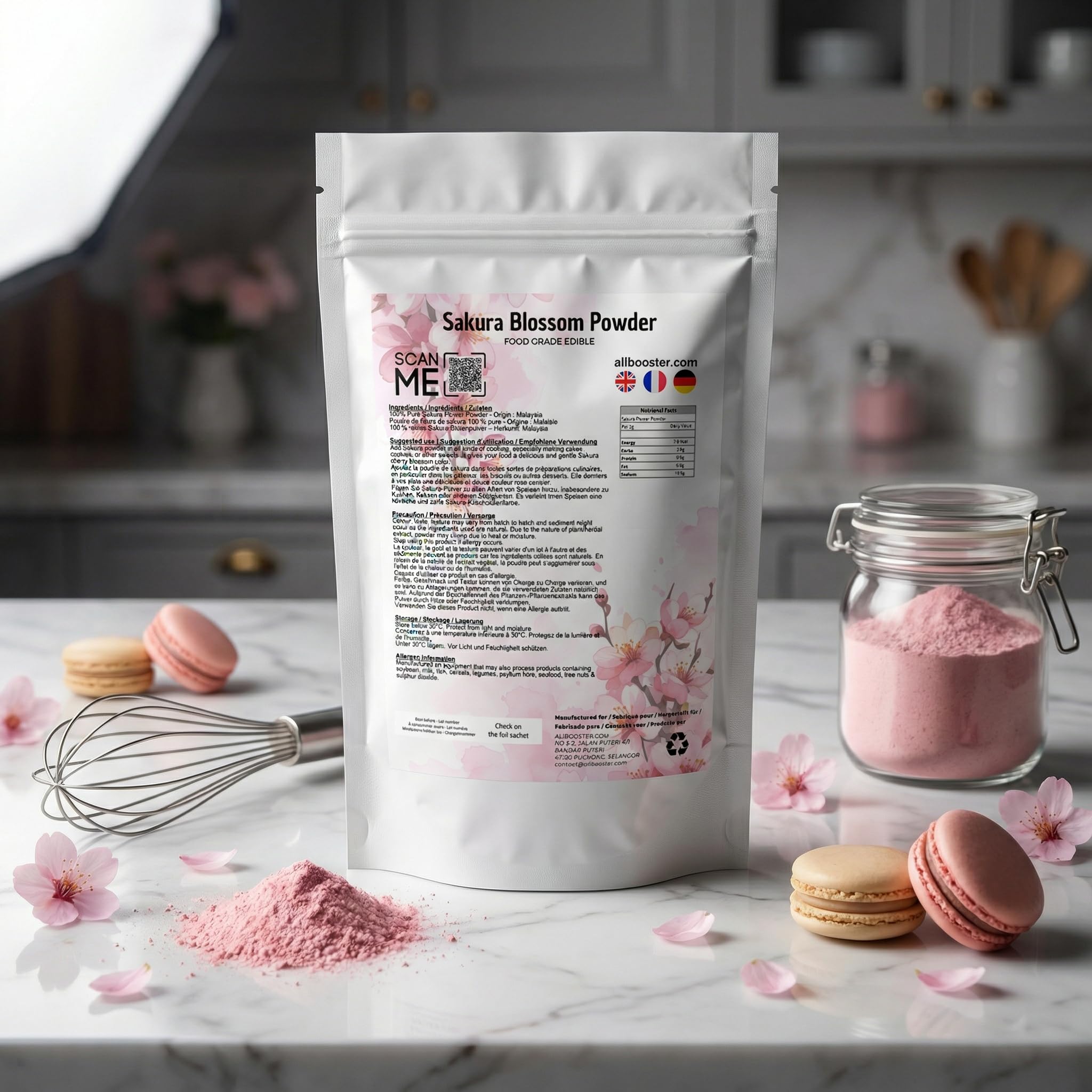 Poudre de Sakura Blossom 250 g - Fleur de Cerisier en Poudre - Qualité Alimentaire - Ingrédient Naturel pour Pâtisserie, Boissons et Desserts Japonais