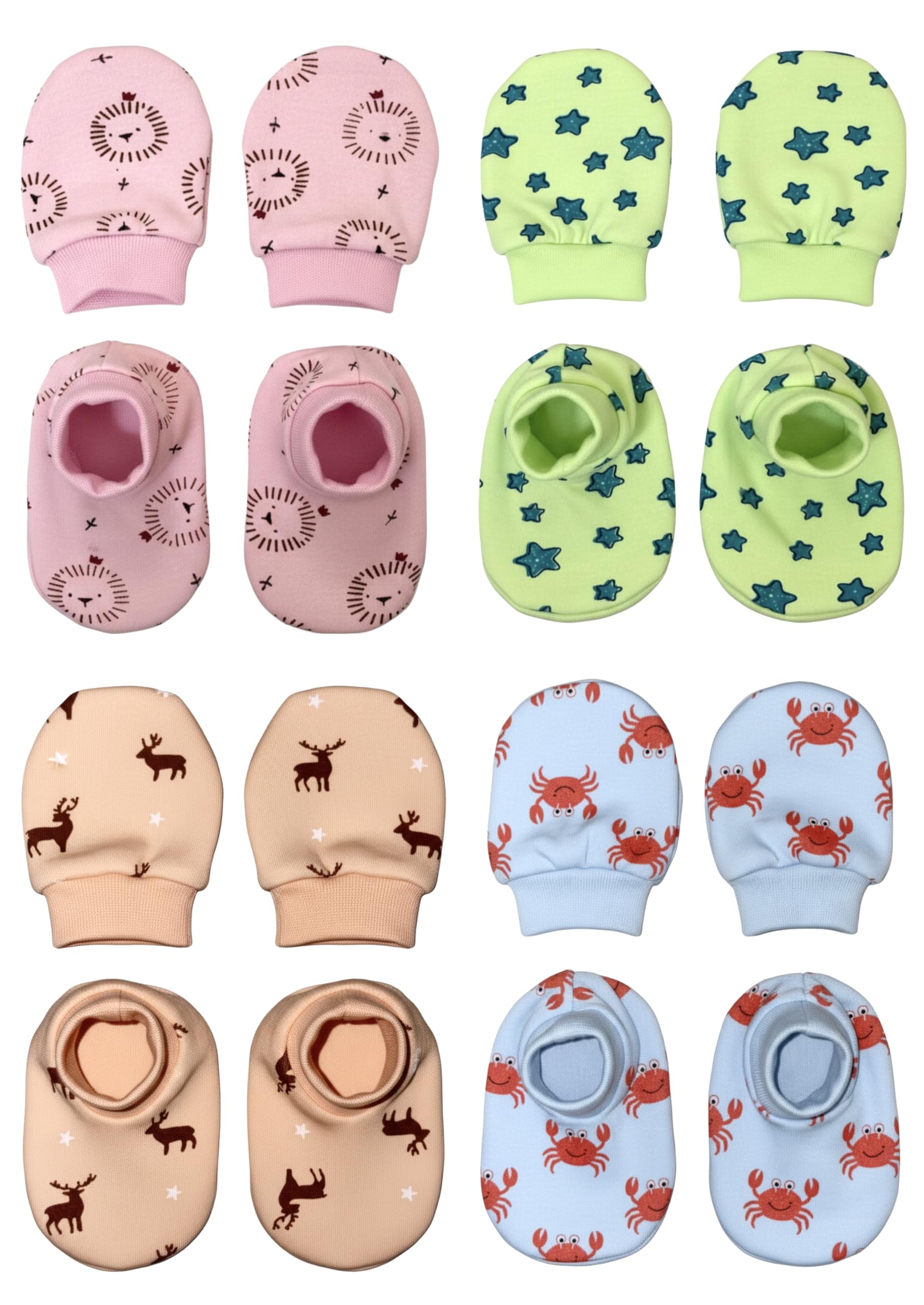 MOM'S DARLING Cotton mittens and booties for new born baby (0-6 months)- Pack of 4 pairs | Cotton Gloves with gentle elastic wristbands & booties for baby 0 to 6 months| New born baby products.