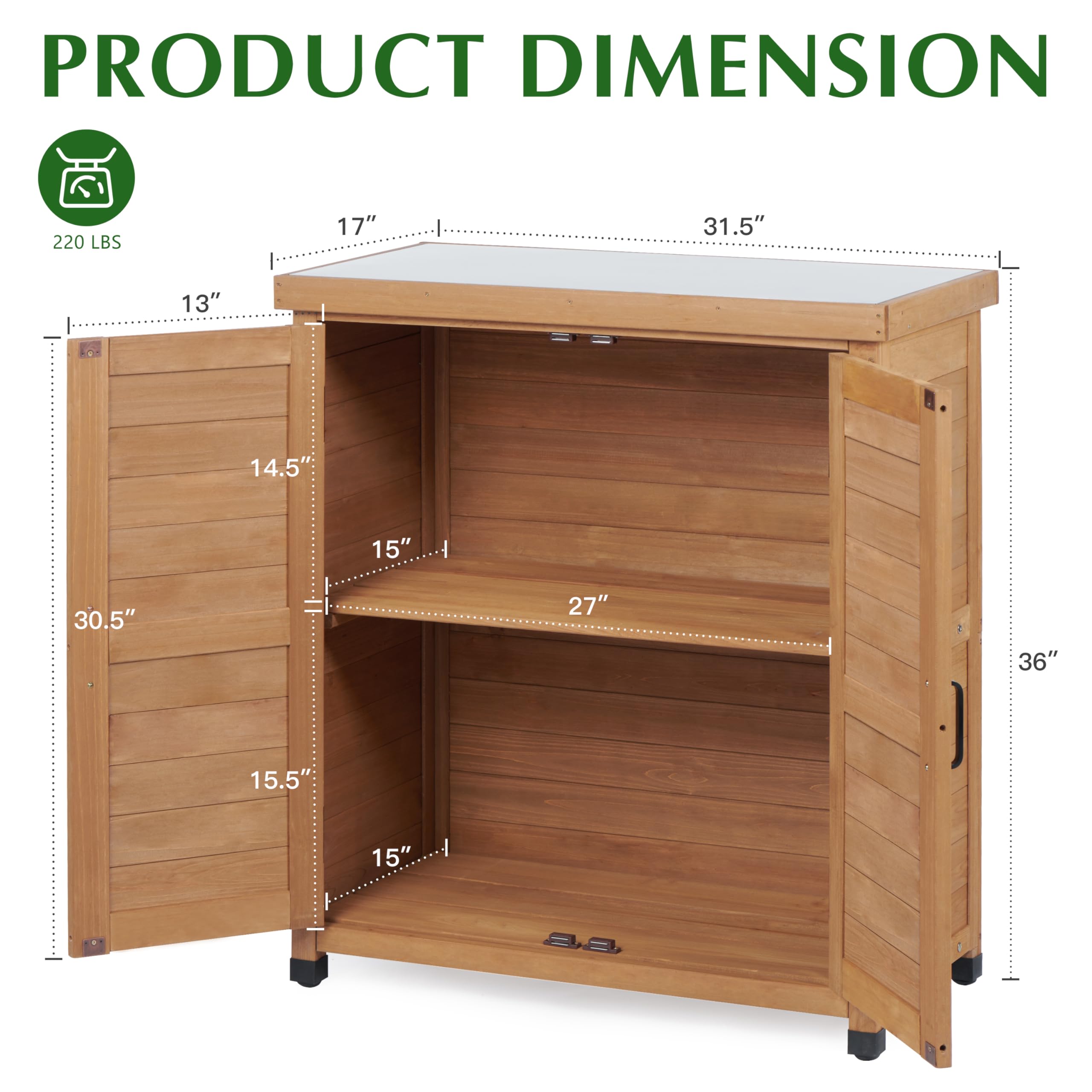 SoliWood Gartenschrank Wetterfest Outdoor Holz Metallplatte Pflanztisch Gartenarbeitsplatz 91x78x43 cm