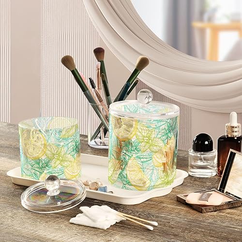 Miniatura 5 de Tarros de limón y menta con tapas, tarros de plástico, recipientes de baño, tarro de algodón para dormitorio, artículos esenciales para estudiantes