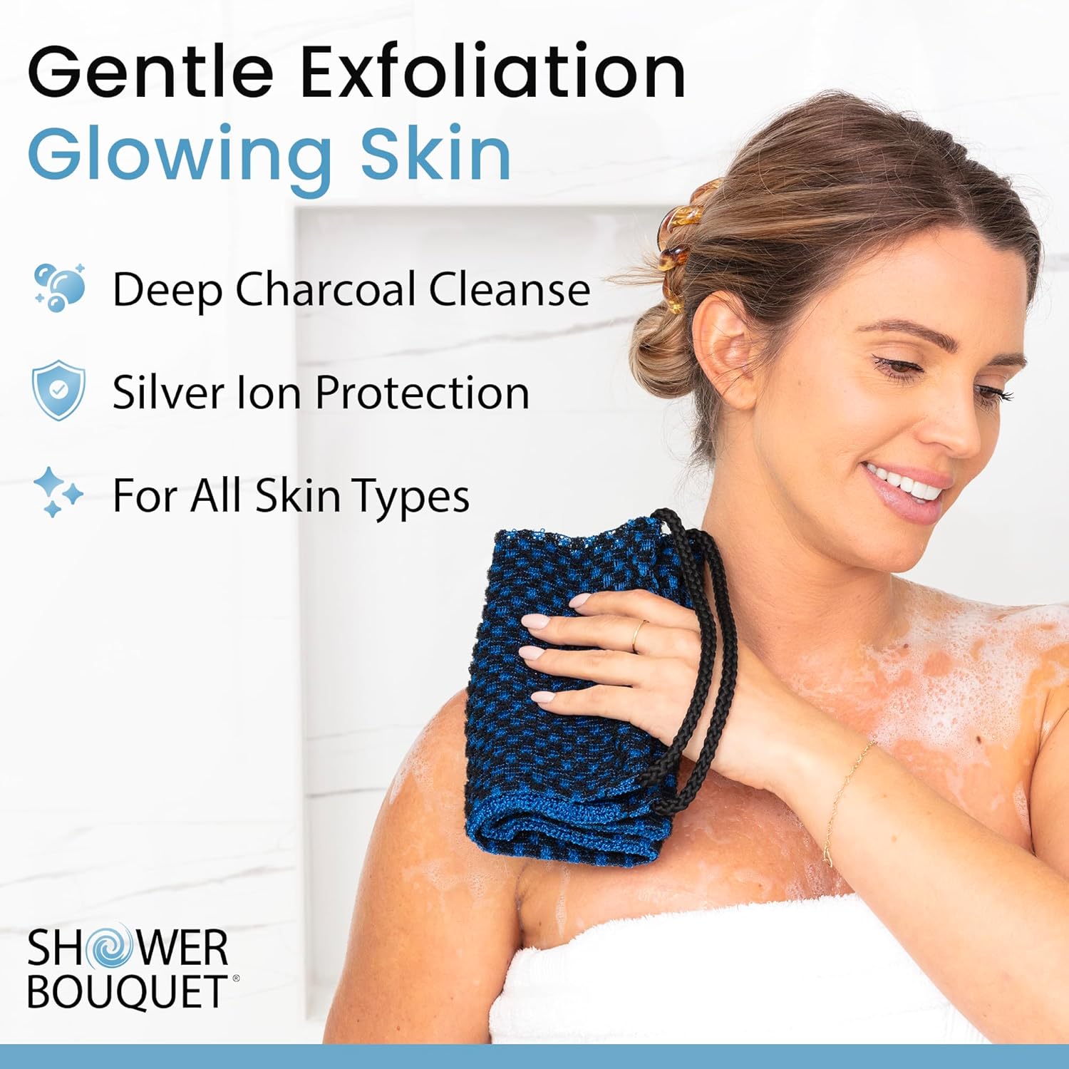 Japanese Exfoliating Washcloth for Back & Body - Charcoal & Silver Ion Exfoliating Towel - Two-Sided Gentle Exfoliation - Image 2