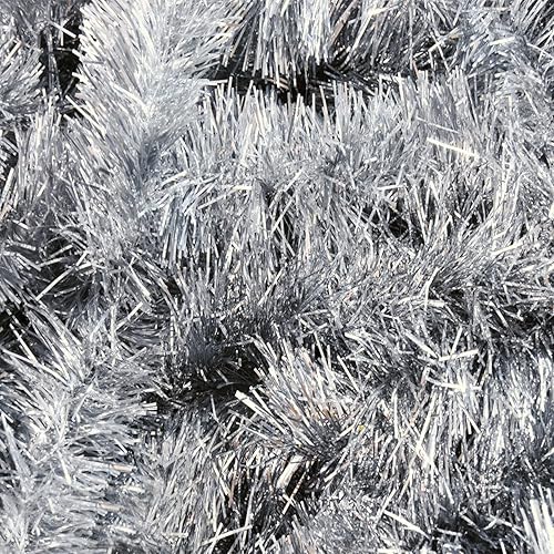 Miniatura 9 de Jishi Guirnalda de Navidad de 50 pies, guirnalda de oropel plateada para decoración de árbol de Navidad, decoración navideña no iluminada,