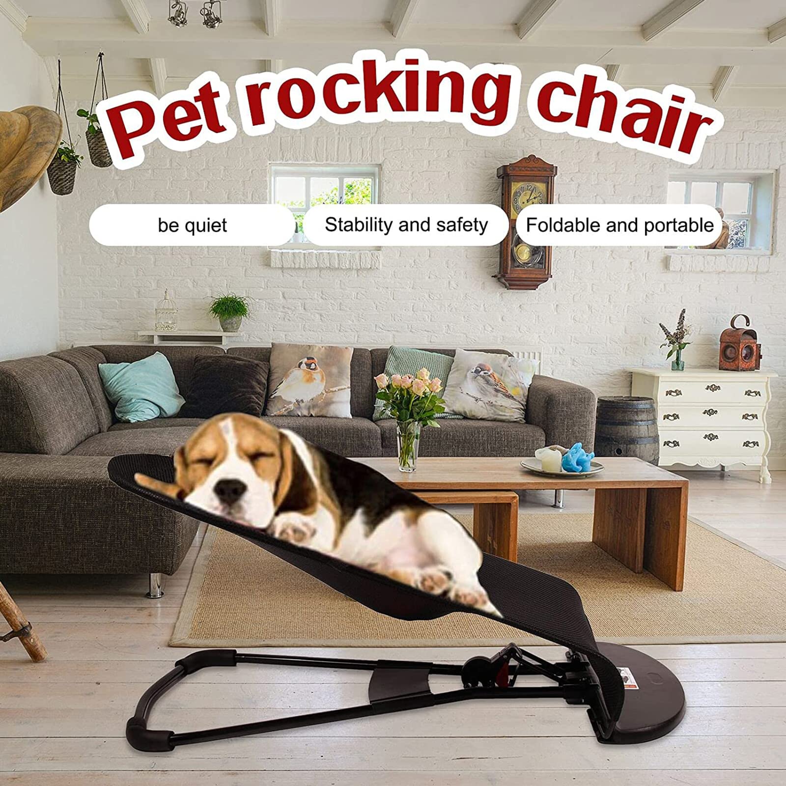 Sedia a Dondolo per Cani, Portatile, Pet Dog Cat Bed, Letto Pieghevole Adatto per Animali Domestici sotto 33 libbre / 15 kg, Nero