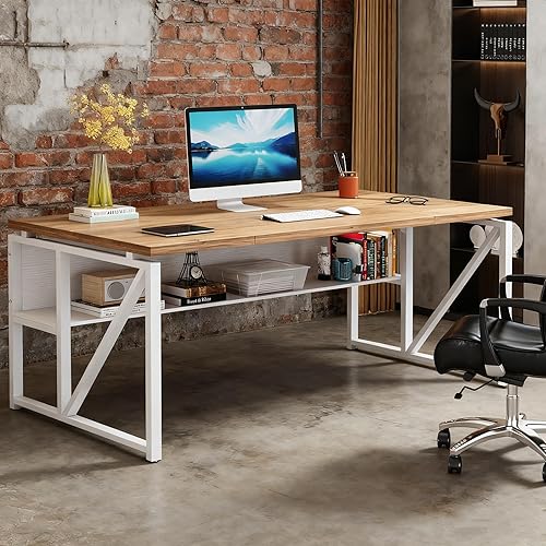 Miniatura 33 de Tribesigns Escritorio simple para computadora de 55 pulgadas, mesa de escritorio de oficina en casa para estación de trabajo, nogal oscuro + patas