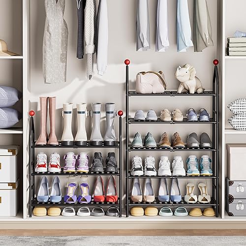 Miniatura 8 de Zapatero, organizador de zapatos de 3 niveles, estante de almacenamiento de metal, zapatero para armario, zapatero independiente para entrada,