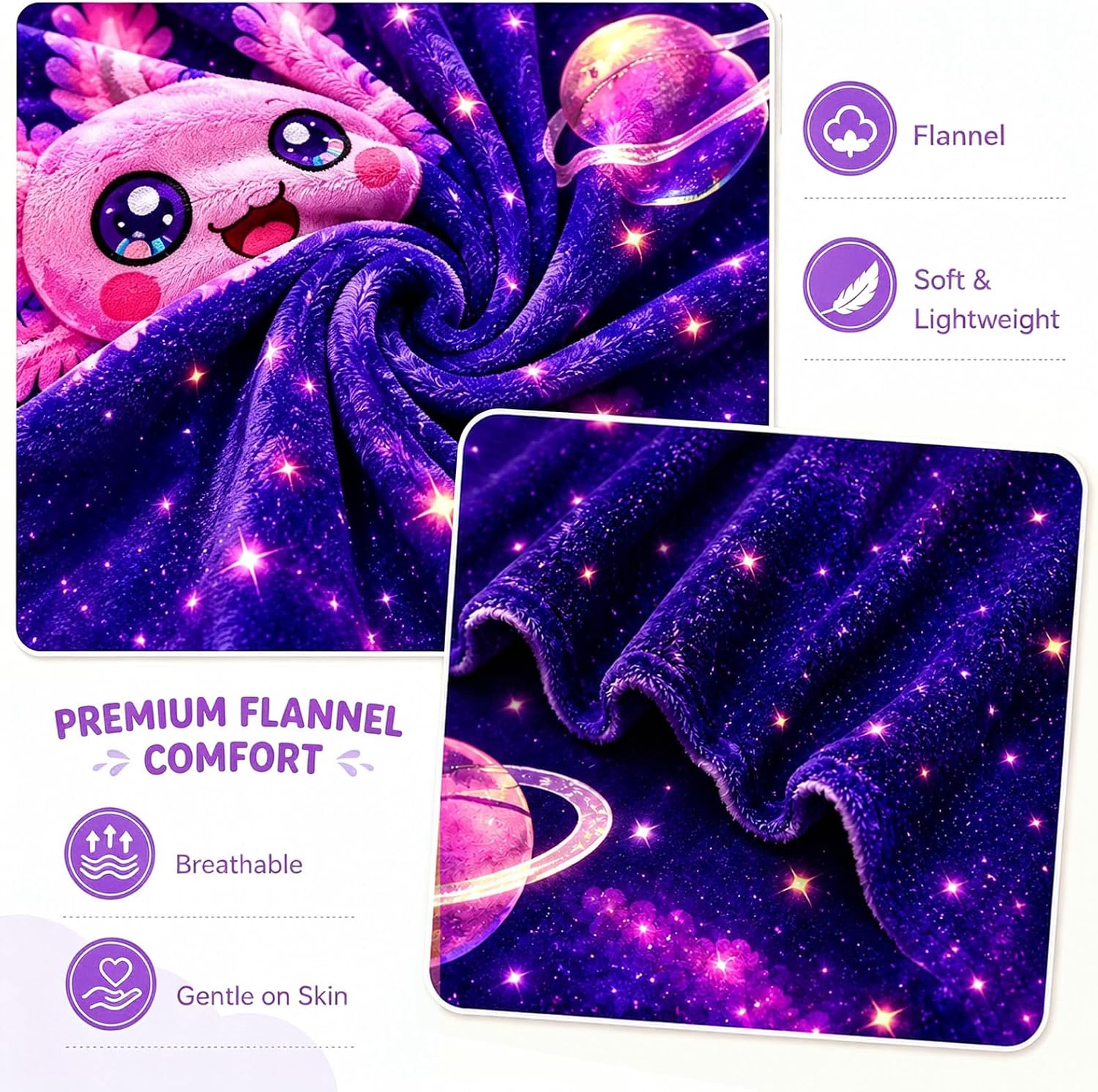 Axolotl Blanket, Gifts for Kids, Presents for Girls, Purple 40x50 Inch image 5