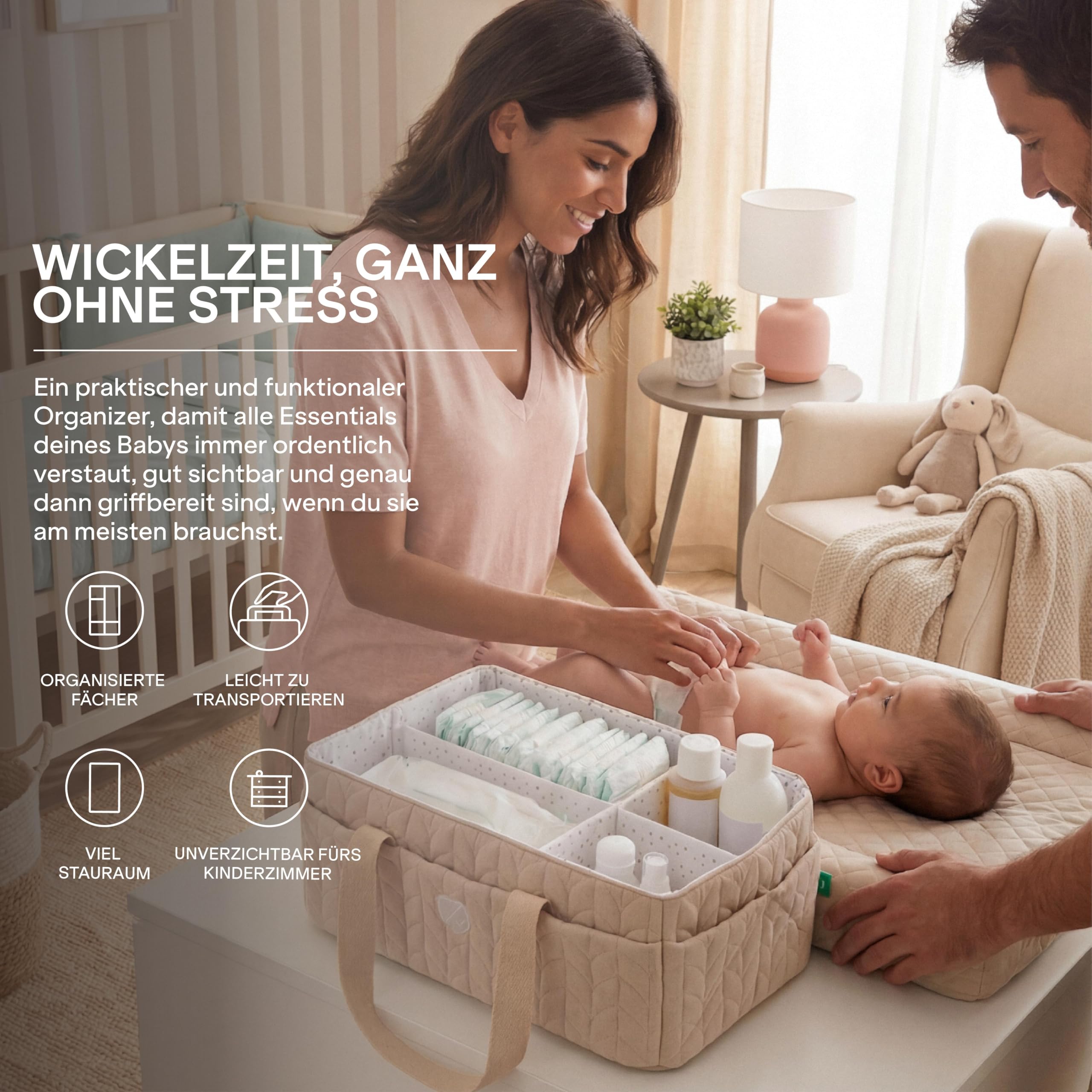 KOALA BABYCARE Wickeltisch Organizer – Wickelorganizer mit Herausnehmbaren Trennwänden, Wickelkorb für Windeln, Feuchttücher und Babyzubehör