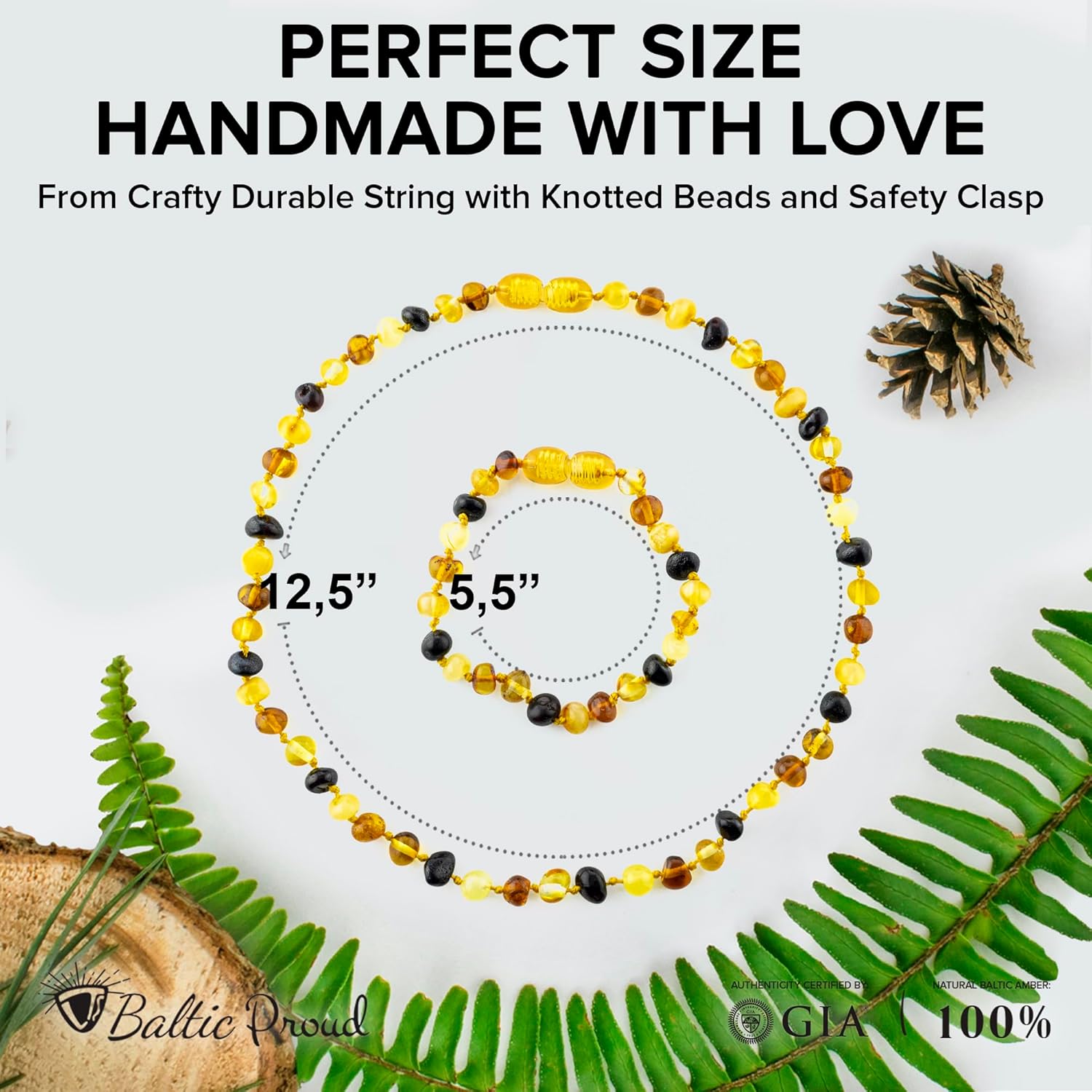 Baltic Proud Amber Necklace and Bracelet Gift Set (Unisex Mix Polished 12.5 Inches/5.5 Inches) - Certified Premium Quality Raw Baltic Sea Amber - Image 2