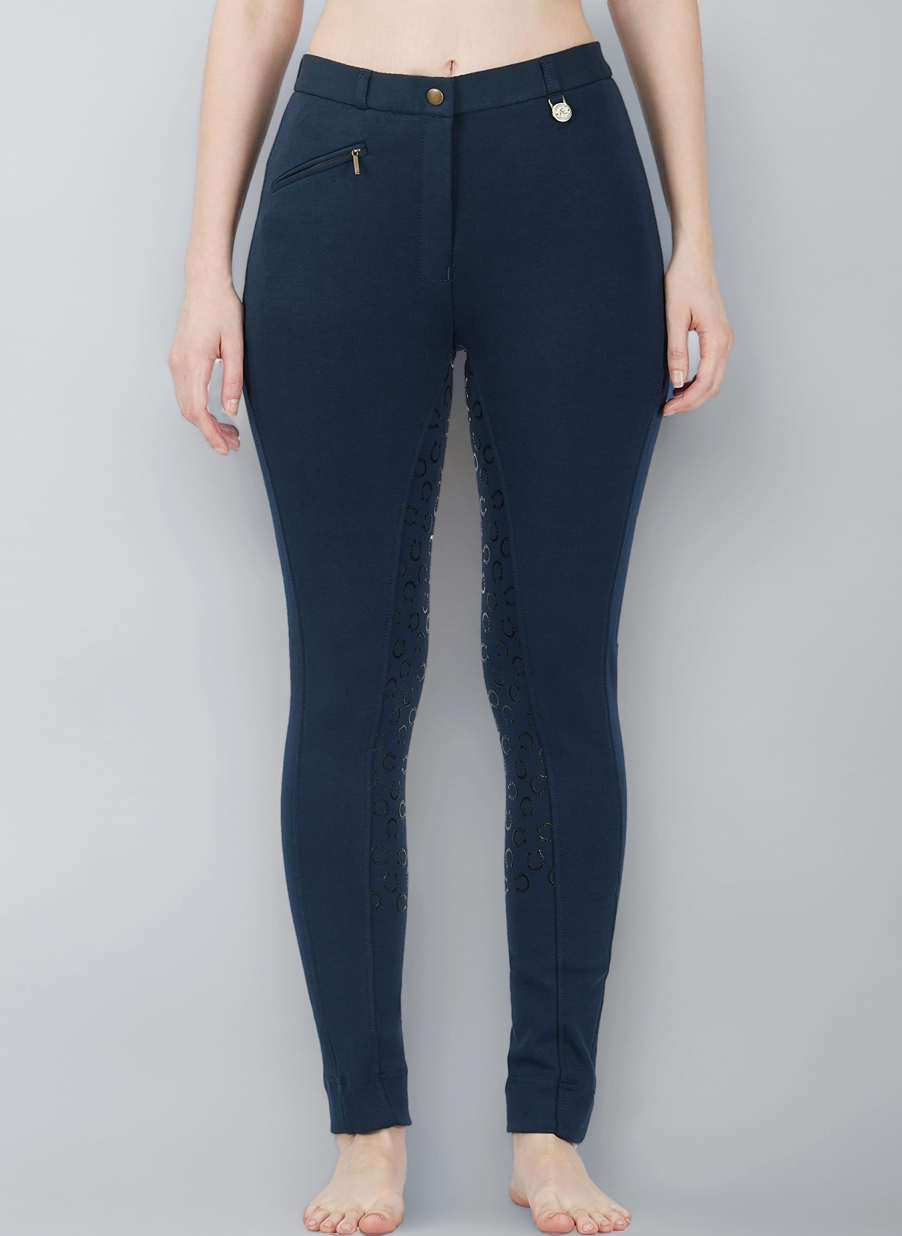 Women's Cotton/Lycra Soft Stretchy Silicon Jodhpurs JODS with Zip Pocket Ladies Knee Patch Equestrian Pants Full Seat 4 Way Stretch Jodhpurs Pant