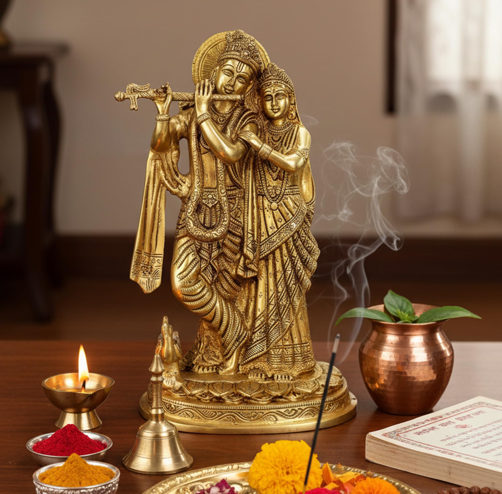 eSplanade Brass Radha Krishna Murti Idol Statue Sculpture - 12 inches | Pooja Idols | Home Decor