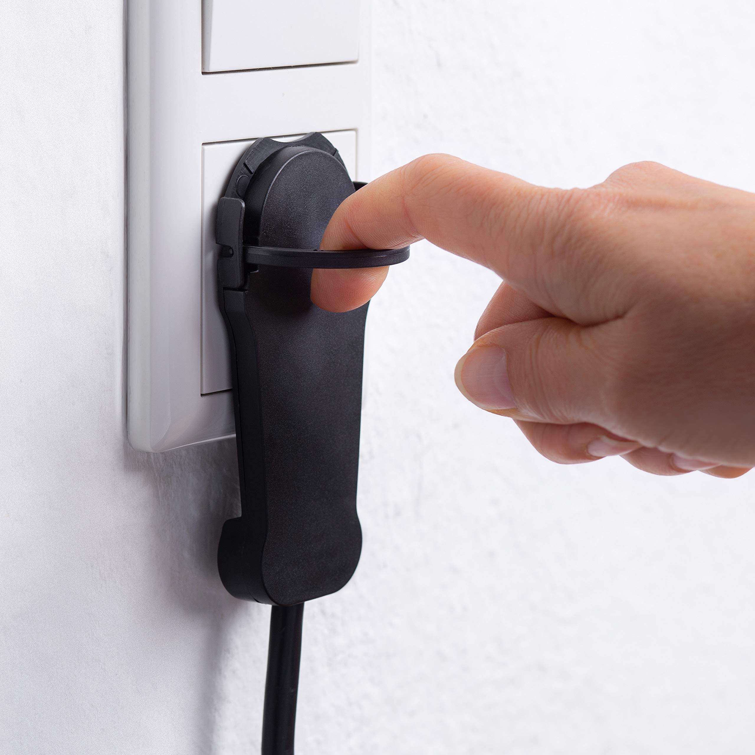 Meister Fiche Plate Noire avec Arceau Rabattable 1,5 mm² IP20 Fiche Coudée Extra Plate Schuko