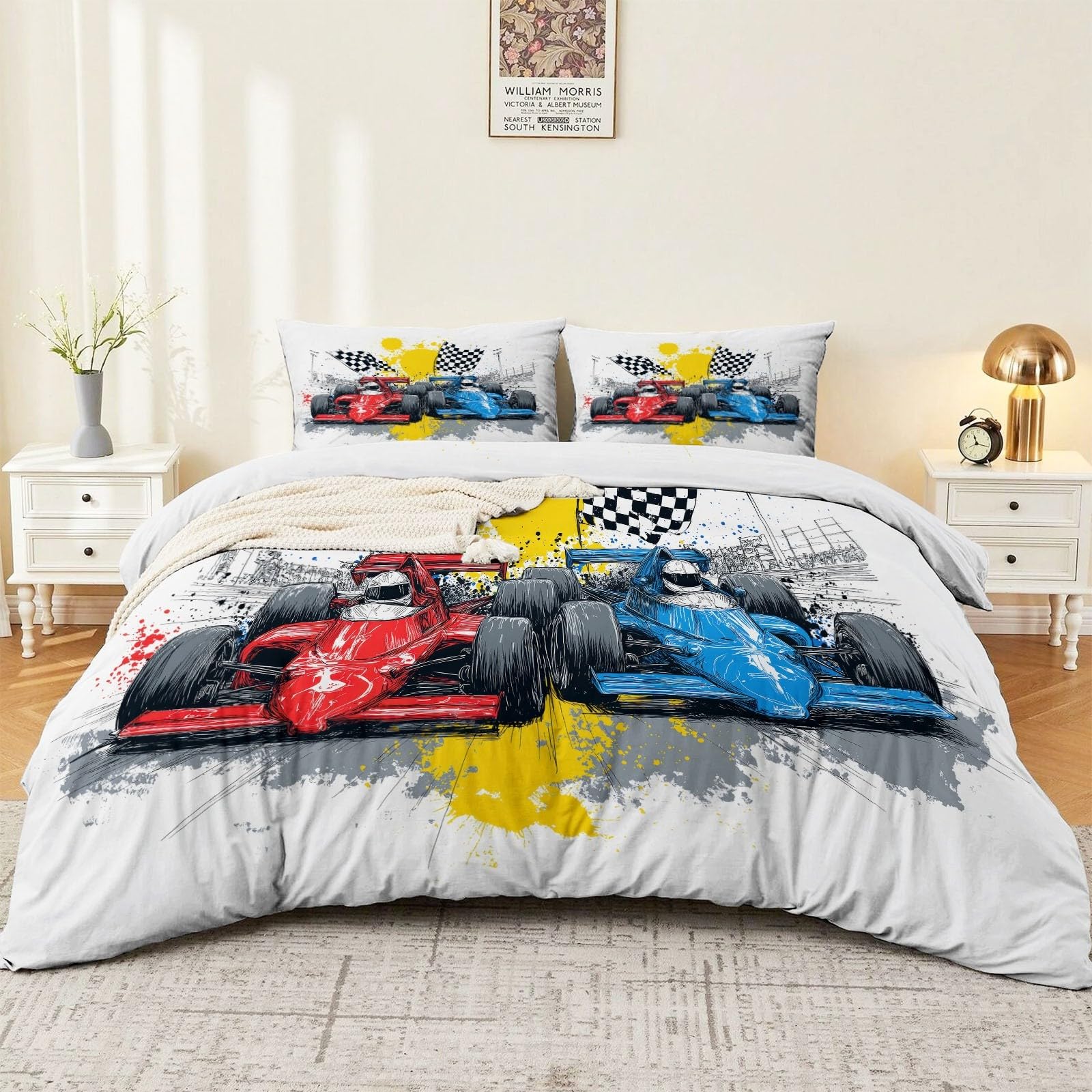 Housse de couette 240x260 cm anti-plis en microfibre pour grand lit double