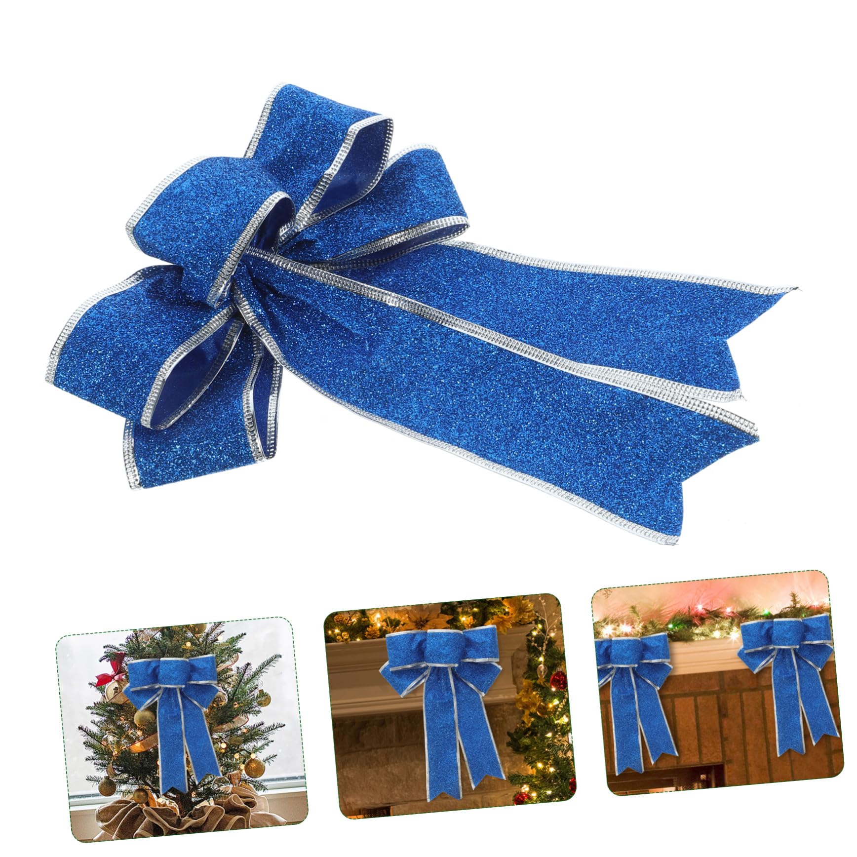 5piezas Lazo De Cinta Navideño Brillante Lazos para Árbol De Navidad Adornos De Obsequio Nudo Cinta Azul para Decoración De Navidad