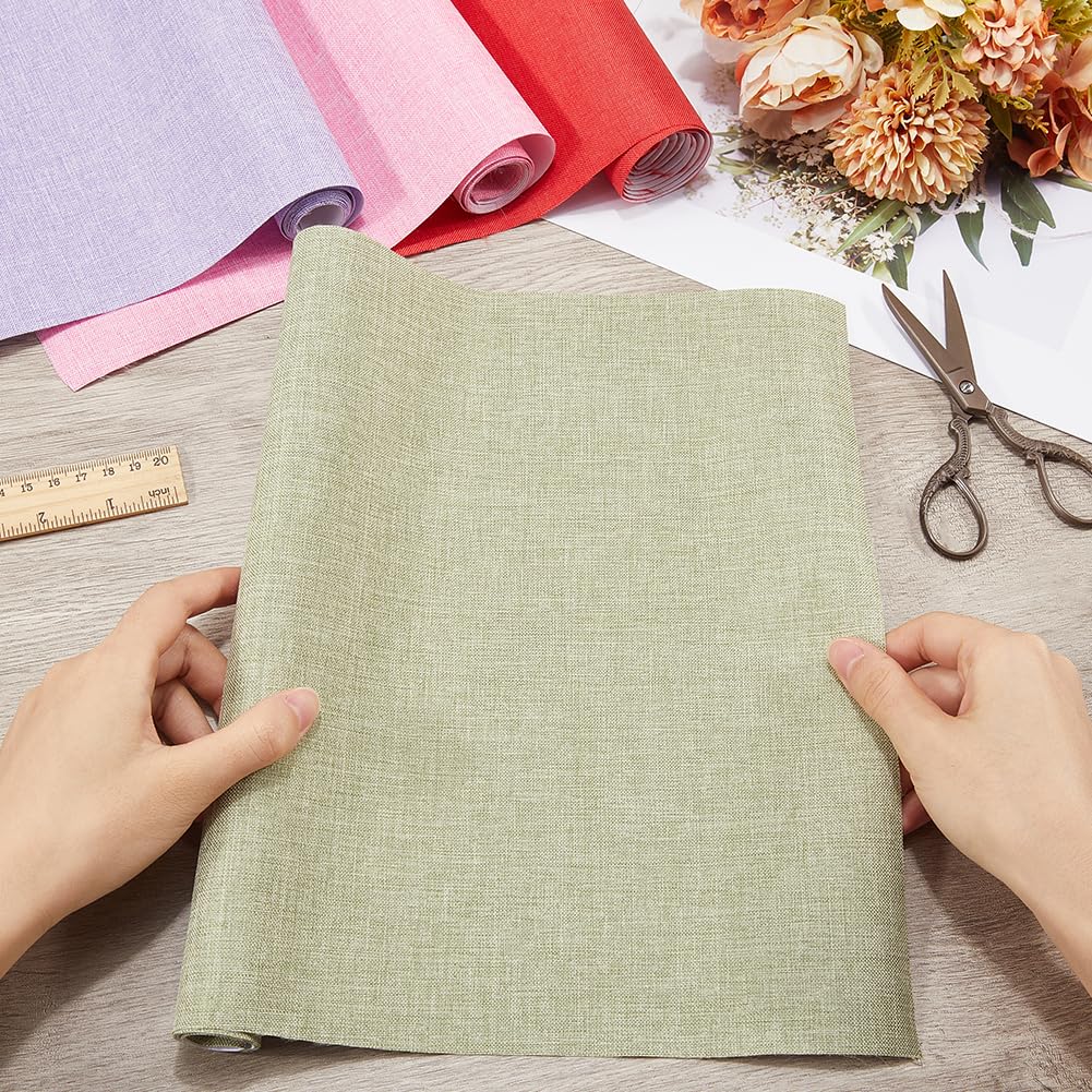 CRASPIRE 4 Tela de 51 x 11.8 Pulgadas para Encuadernación de Libros A4-A8 Superficie de Tela de Lino con Respaldo de Papel Rojo Rosa Verde Y Morado para Álbumes de Recortes Suministros Protectores