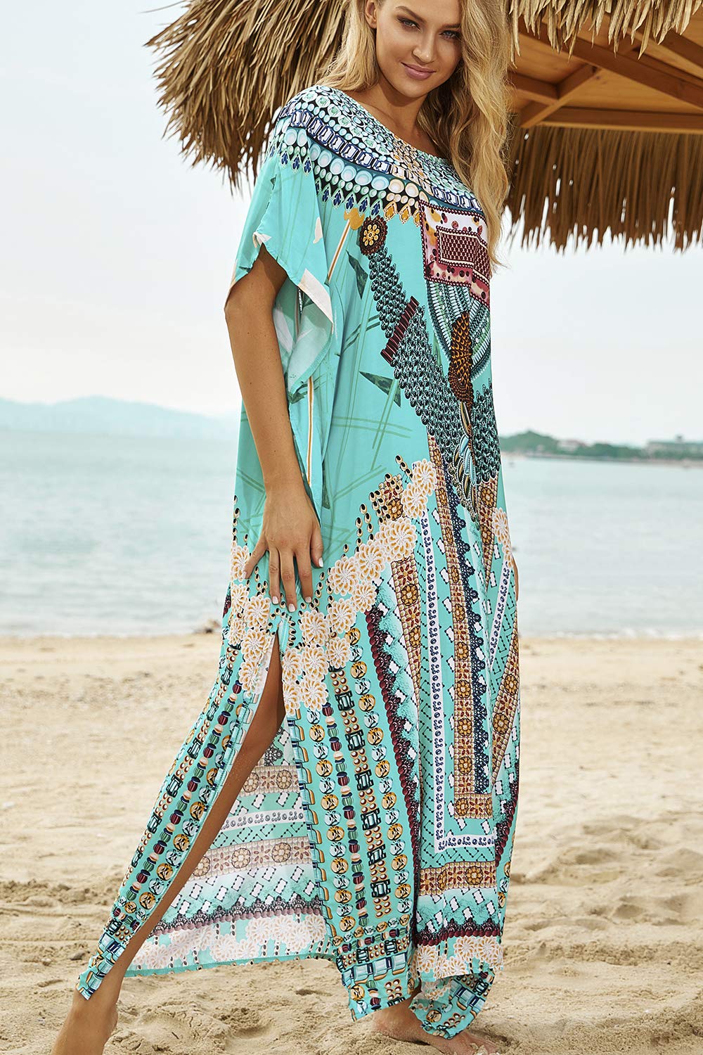 Abito da Spiaggia Maxi Donna Copricostume da Bagno Kaftano Lungo Vestito Kimono Mare Spiaggia