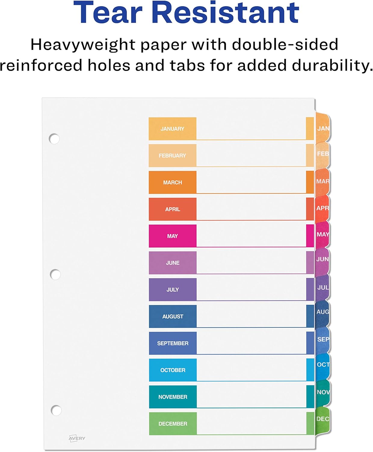 Avery 12-Tab Dividers for 3 Ring Binders, Customizable Table of Contents, Multicolor Tabs, 3 Sets (44128) : Everything Else