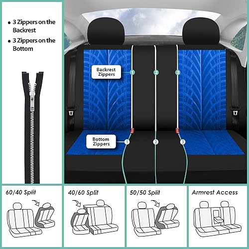 Miniatura 7 de Cobertores de asiento de coche de tela de primera, compatibles con las bolsas de aire y de asiento dividido, color negro, FH GROUP fh-fb062114, Gris