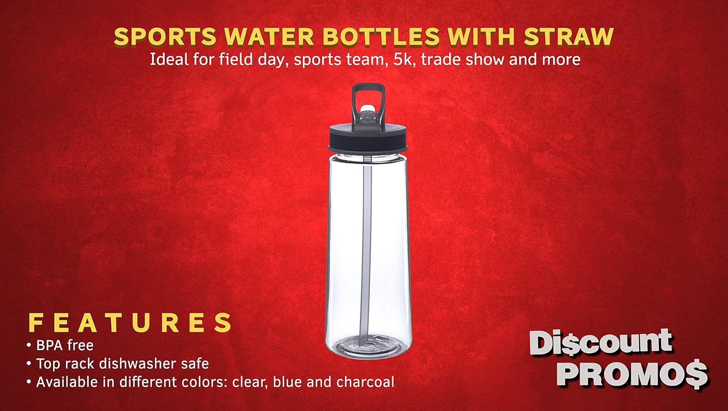 DISCOUNT PROMOS Plastic Sports Bottles with Spill Proof Lids 22 oz. Set of 10, Bulk Pack - Reusable, With Straw, Perfect for Gym, Outdoor Sports, Home, Office - Clear