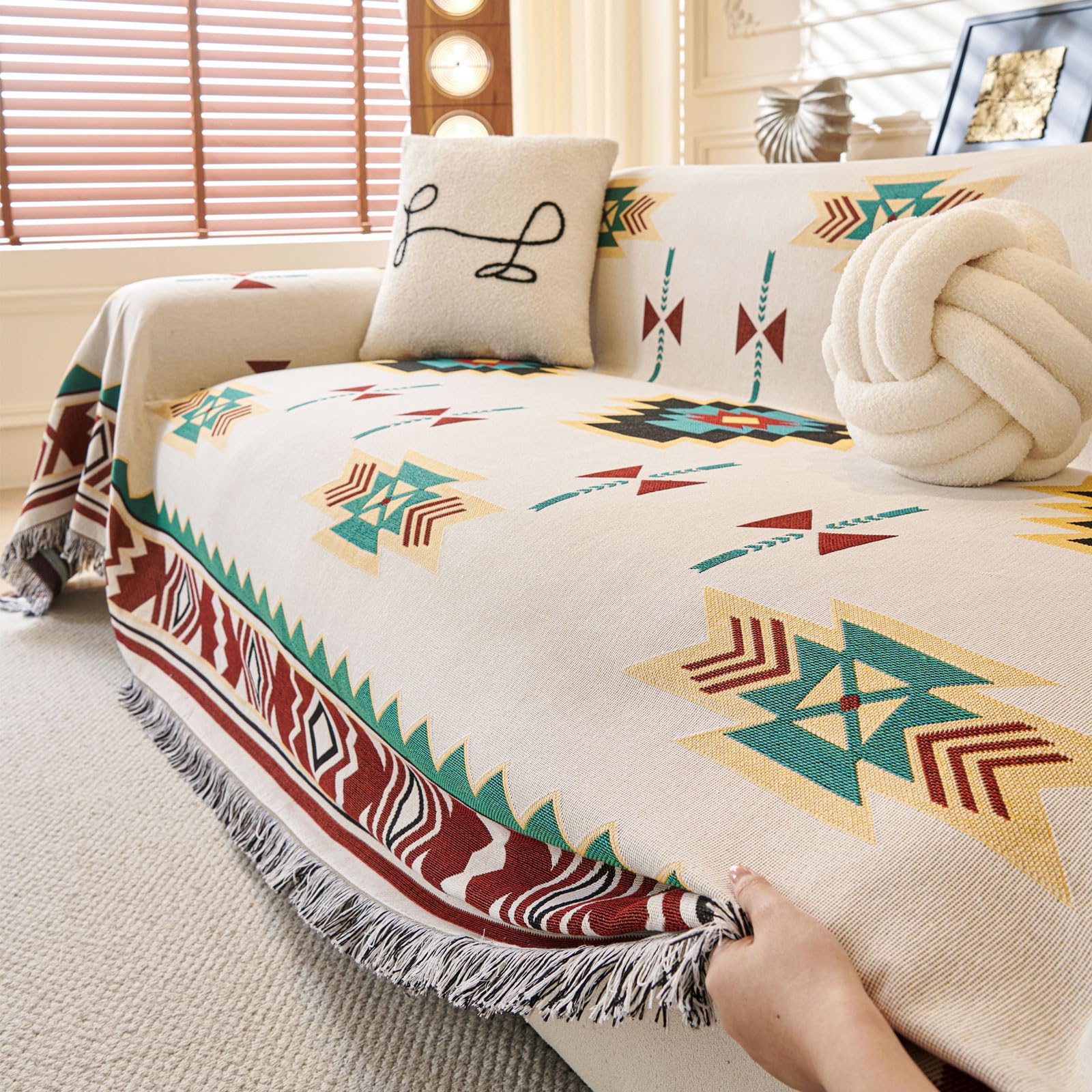 LHGOGO Aztec Large Sofa Throw Blanket with Tassels, 180x300cm Extra Thick Bohemian Woven Blanket for 3 4 Seater Settees - Image 2
