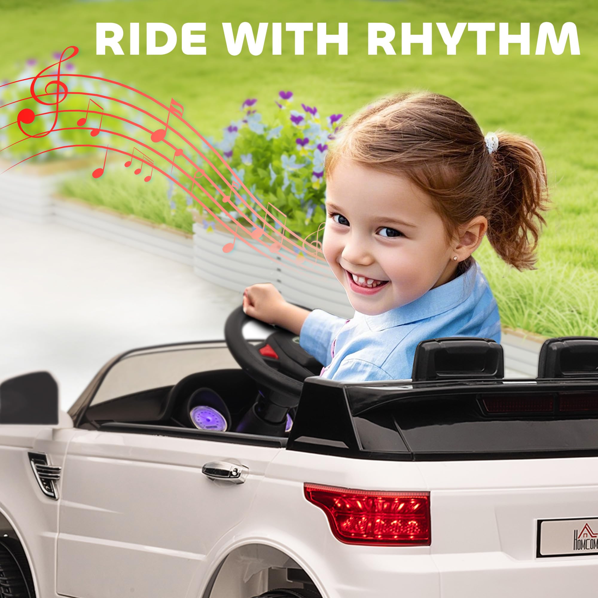 HOMCOM Voiture Électrique Enfants SUV 12 V Double Moteurs 3-6 Ans Blanc | Véhicule Électrique, Vitesses 3 à 5 km/h, Suspension à Ressort, Télécommande 2,4 G, Lumières LED, Musique et Klaxon