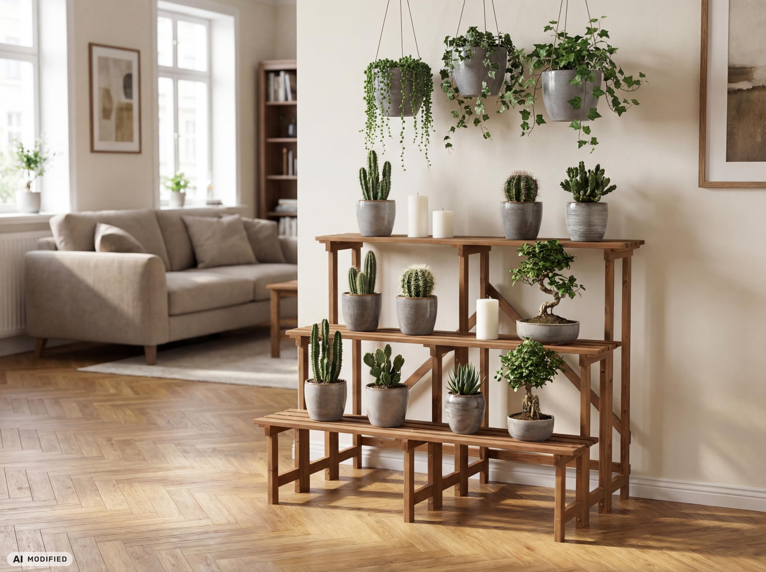 needs&wants® Grand escalier à fleurs avec 3 niveaux - Support pour plantes - Étagère à fleurs XL - En bois résistant aux intempéries - Pour extérieur, intérieur, balcon, jardin, extérieur, intérieur