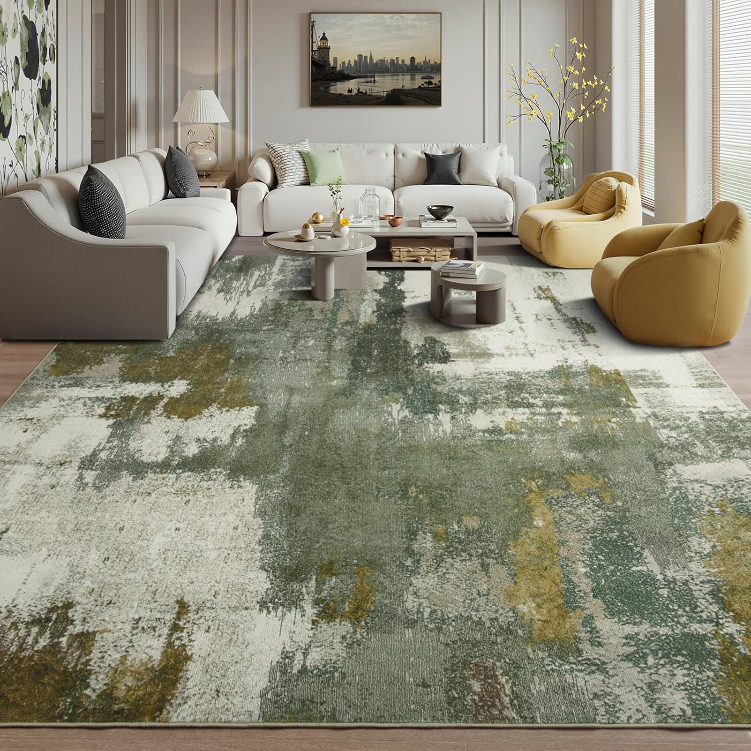 (Similar; different style) Kelarea Living Room Rug, 9x12 Rug Modern Abstract Washable Rugs, Green Vintage Low Pile Carpet, Non Slip Large Rugs for Bedroom, Dining Room, College Dorm, Home Office 9' x 12' (Rectangular) Green